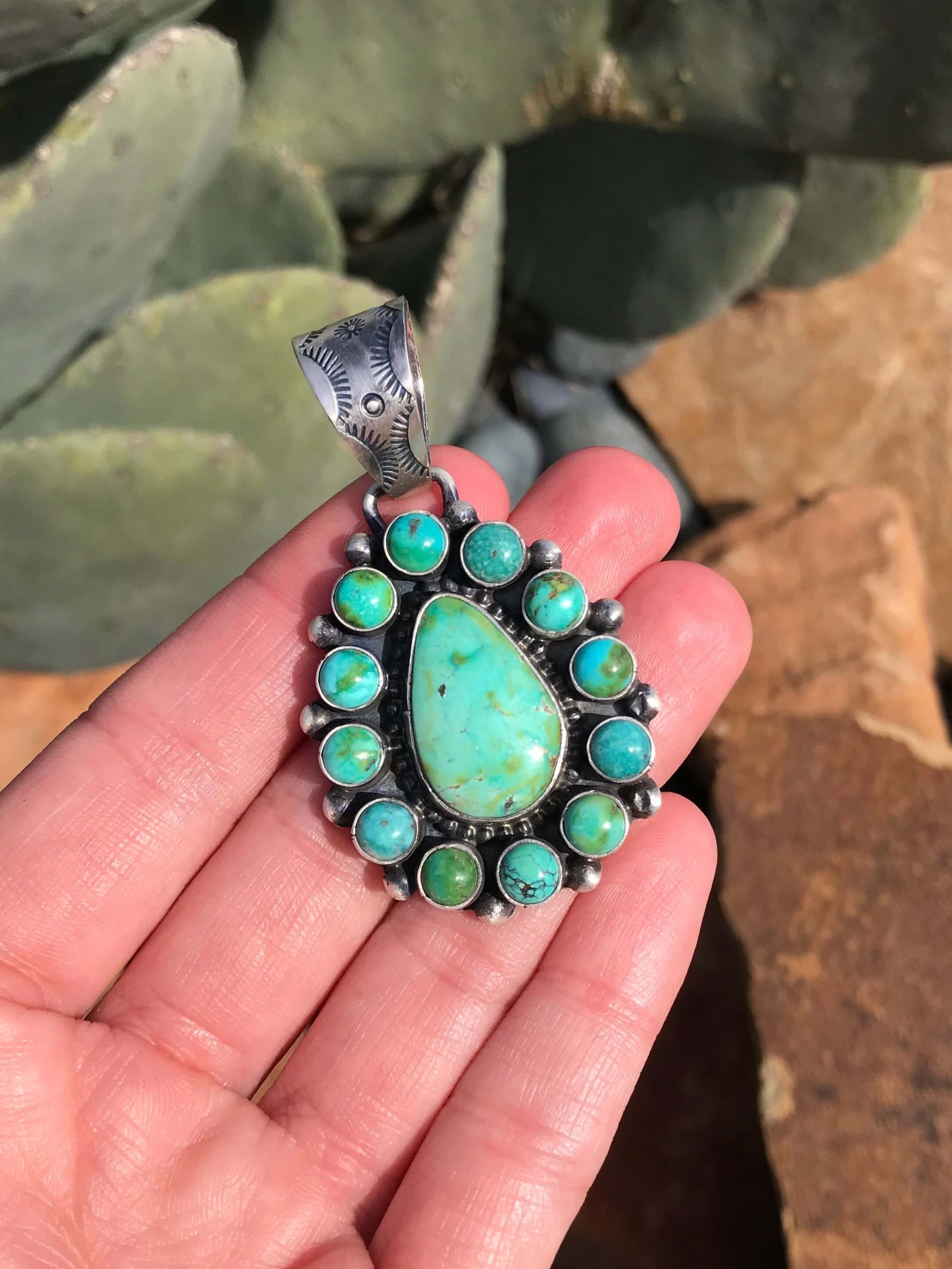 The Enax Turquoise Pendant-Pendants-Calli Co., Turquoise and Silver Jewelry, Native American Handmade, Zuni Tribe, Navajo Tribe, Brock Texas