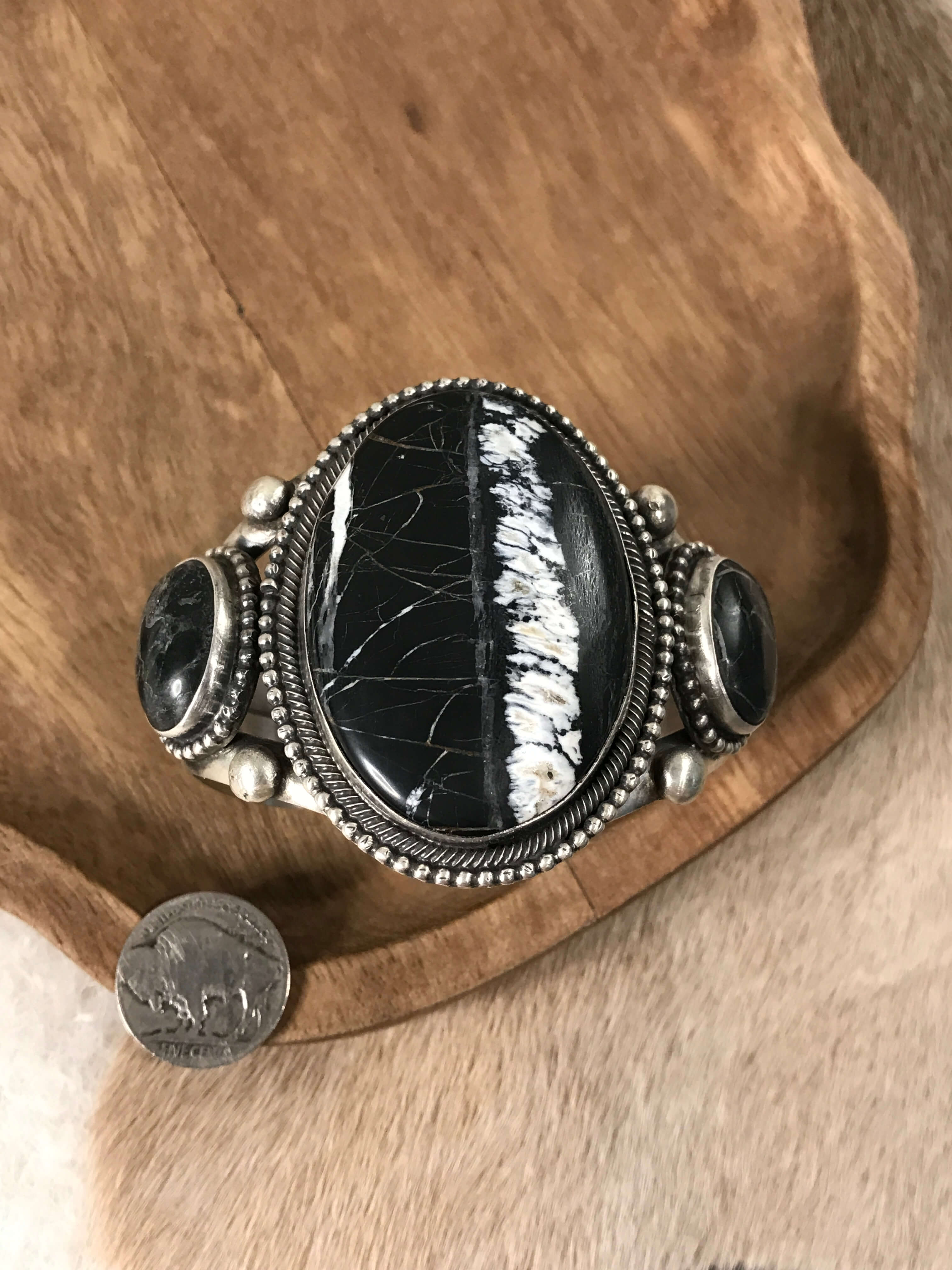 The Dyess White Buffalo Cuff xx-Bracelets & Cuffs-Calli Co., Turquoise and Silver Jewelry, Native American Handmade, Zuni Tribe, Navajo Tribe, Brock Texas