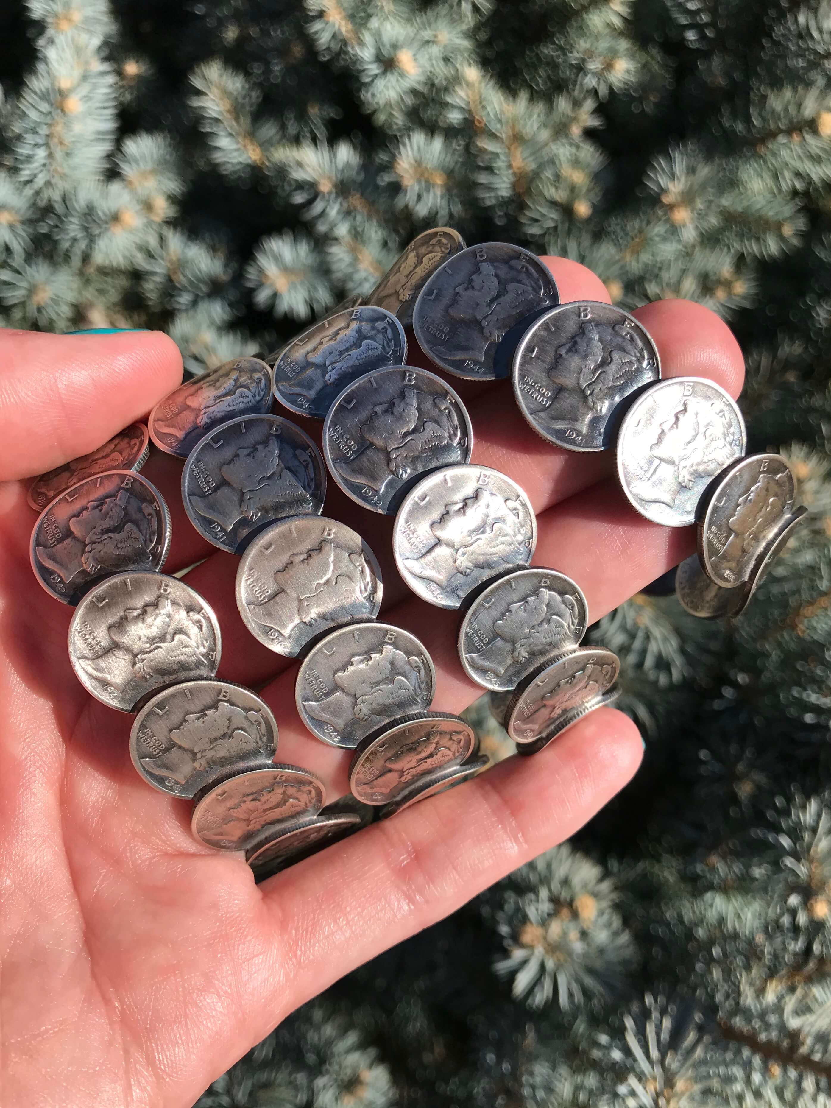 The Green Wisteria Coin Cuffs-Bracelets & Cuffs-Calli Co., Turquoise and Silver Jewelry, Native American Handmade, Zuni Tribe, Navajo Tribe, Brock Texas