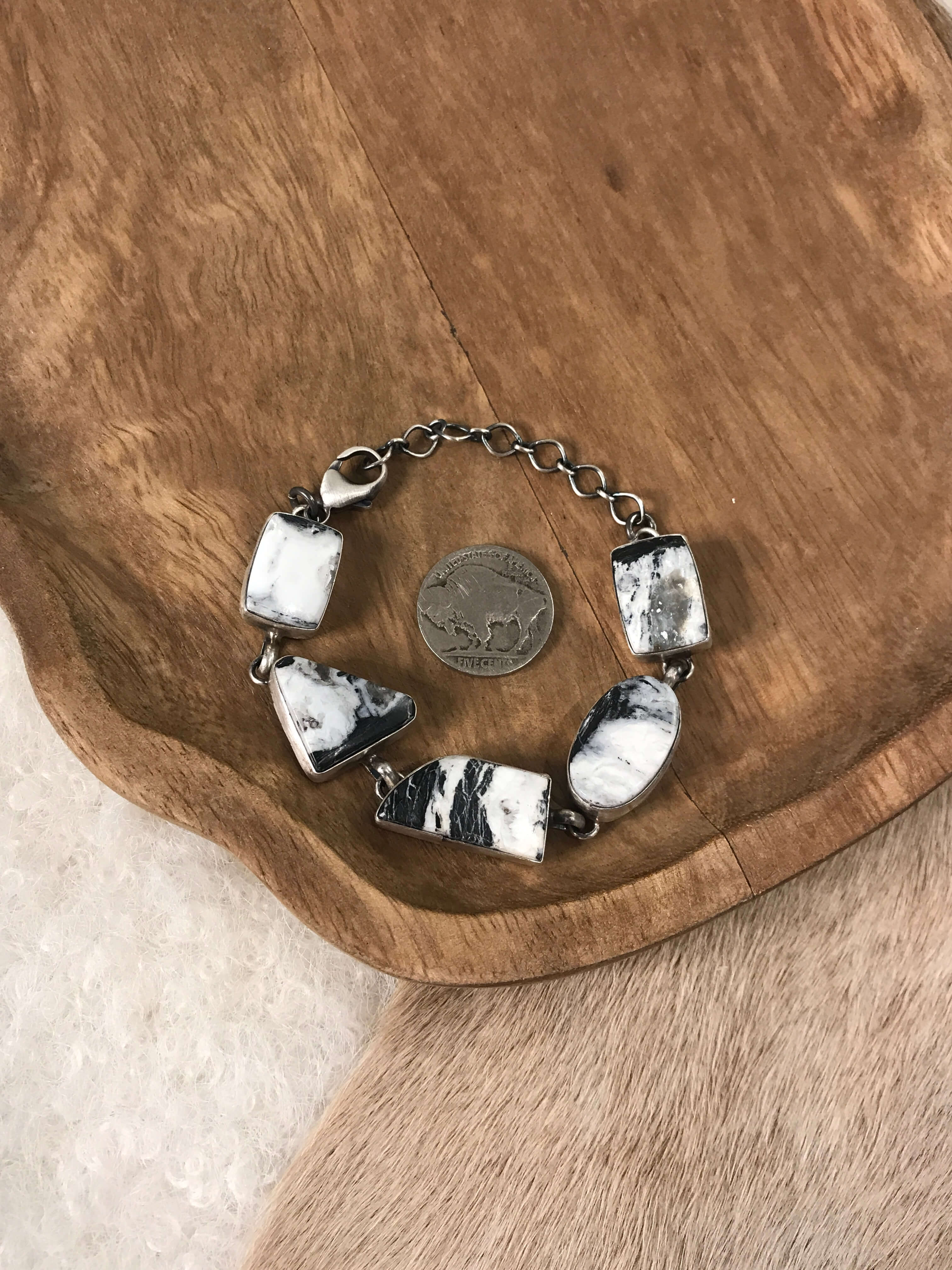 The Dekalb 5 Stone Link Bracelets, 2-Bracelets & Cuffs-Calli Co., Turquoise and Silver Jewelry, Native American Handmade, Zuni Tribe, Navajo Tribe, Brock Texas