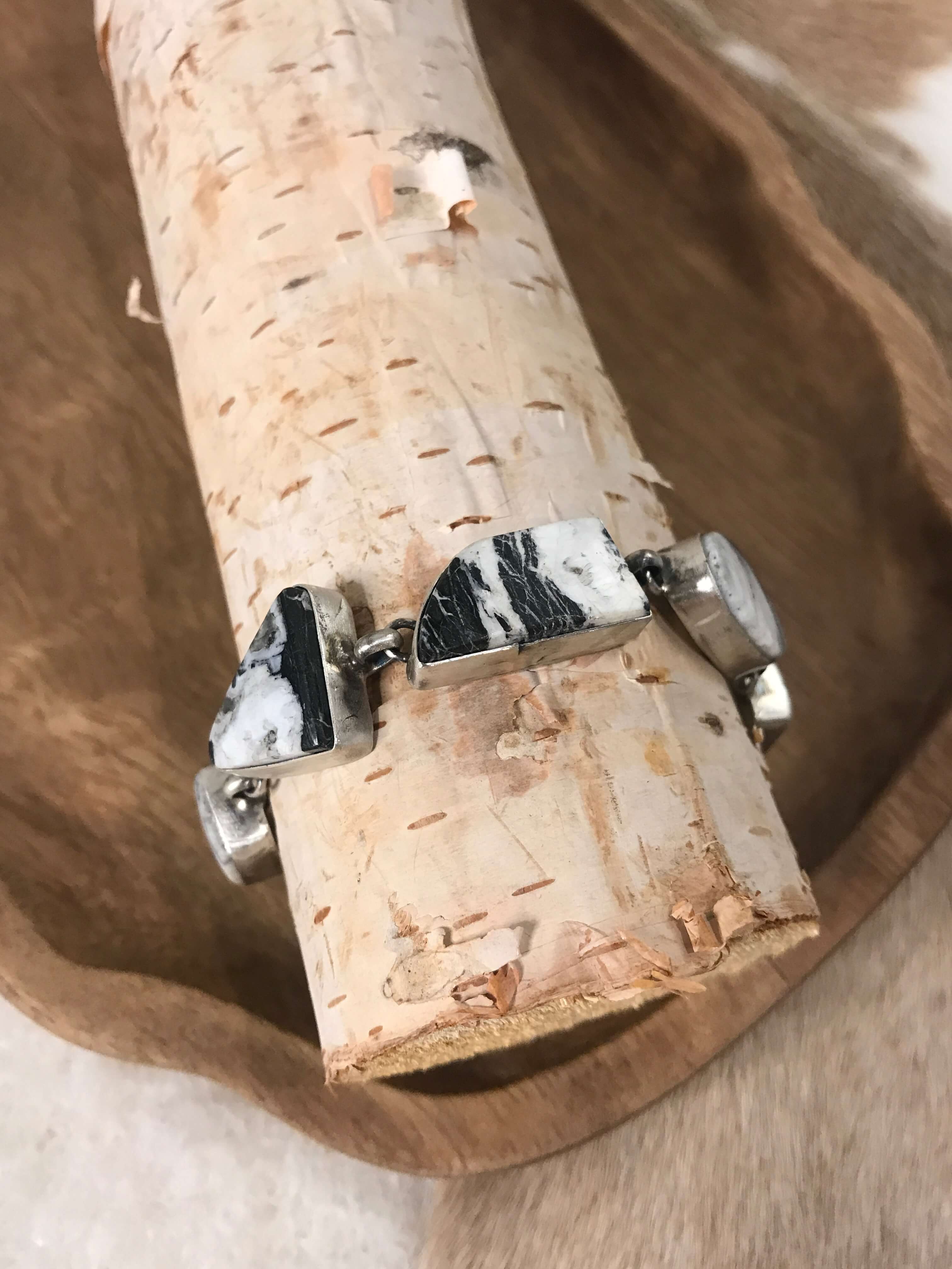 The Dekalb 5 Stone Link Bracelets, 2-Bracelets & Cuffs-Calli Co., Turquoise and Silver Jewelry, Native American Handmade, Zuni Tribe, Navajo Tribe, Brock Texas