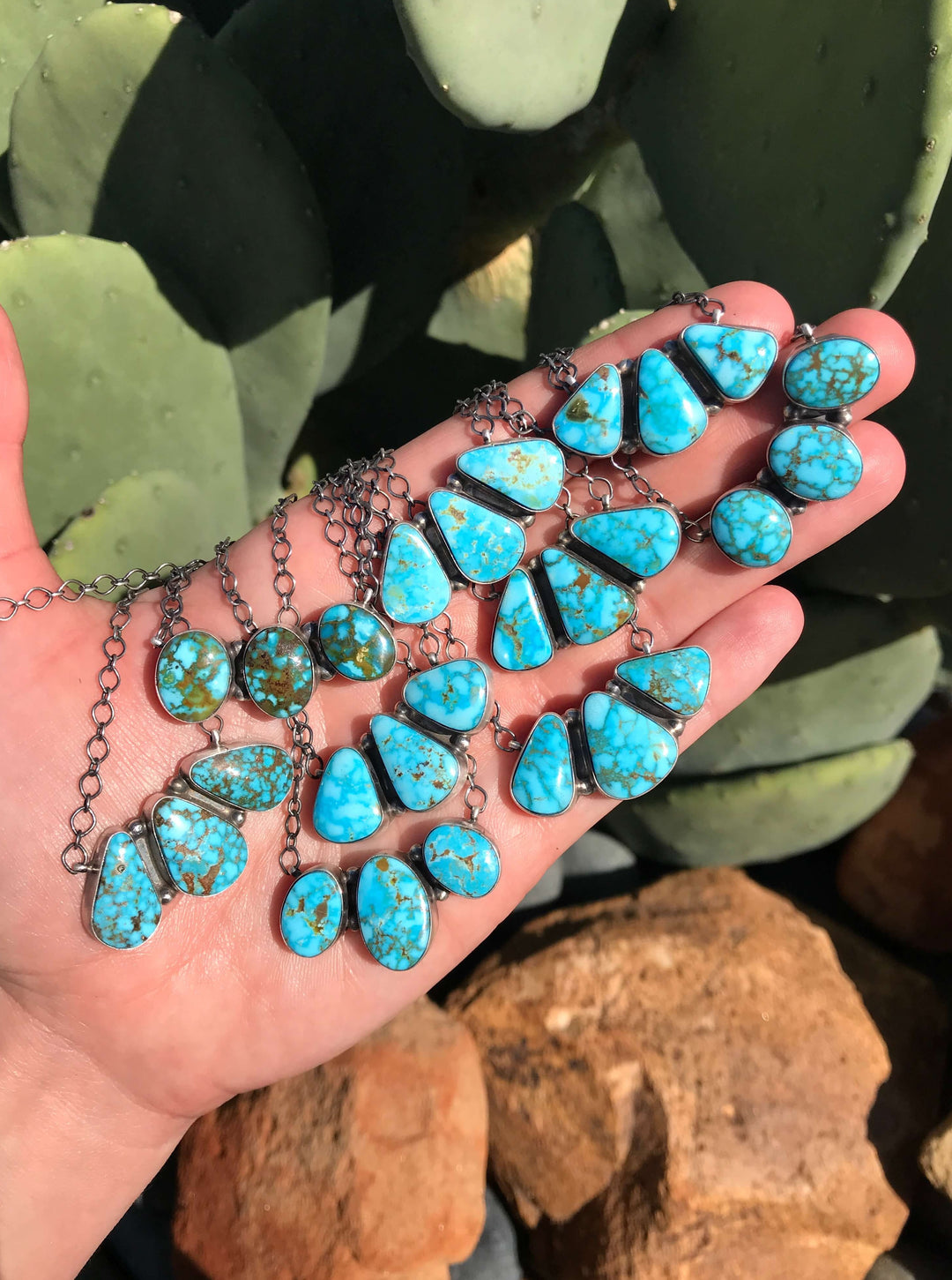 The Northvale Turquoise 3 Stone Necklaces-Necklaces-Calli Co., Turquoise and Silver Jewelry, Native American Handmade, Zuni Tribe, Navajo Tribe, Brock Texas