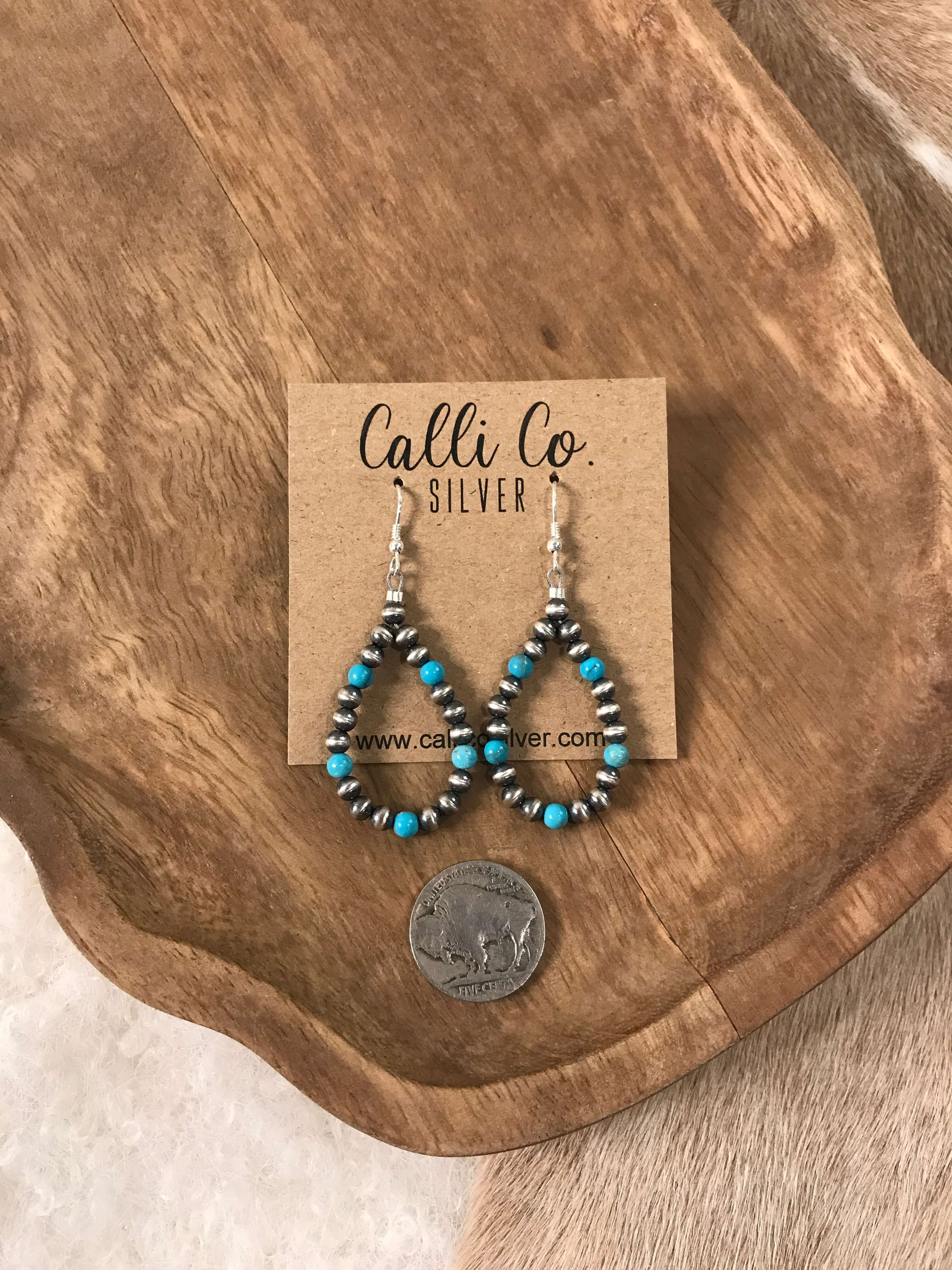 The Dallam Hoop Earrings in Blue-Earrings-Calli Co., Turquoise and Silver Jewelry, Native American Handmade, Zuni Tribe, Navajo Tribe, Brock Texas