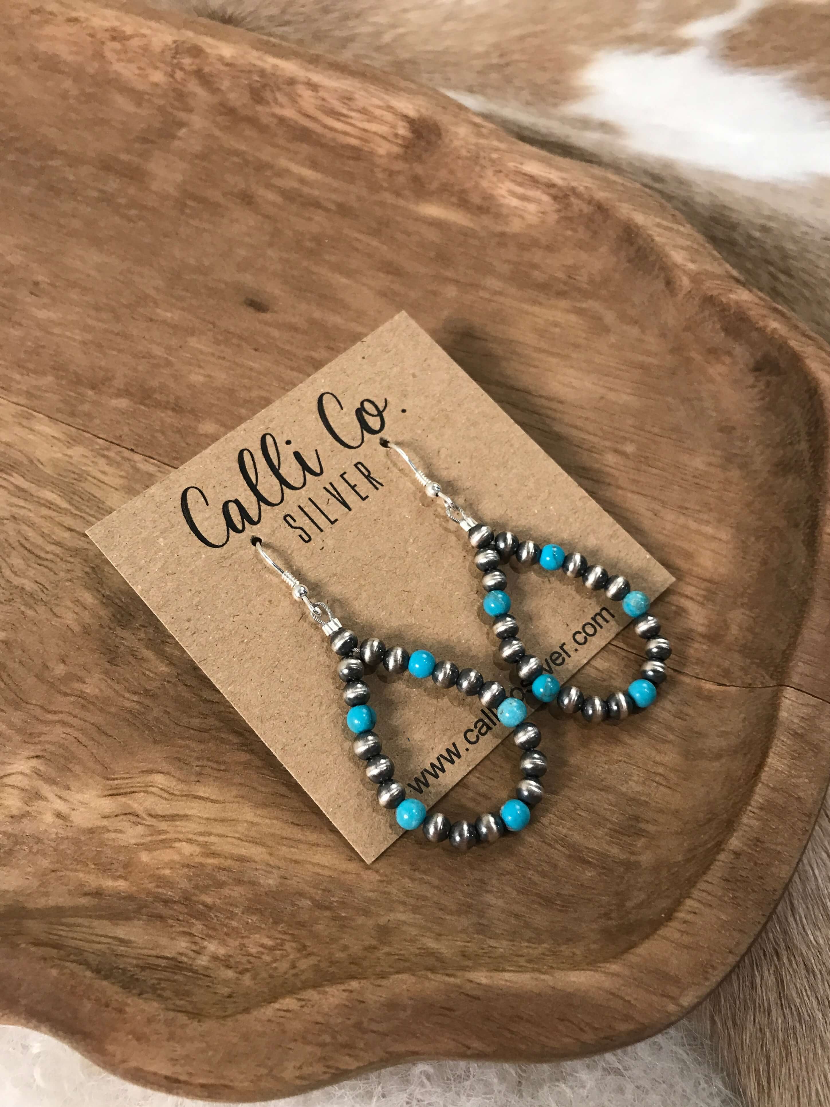 The Dallam Hoop Earrings in Blue-Earrings-Calli Co., Turquoise and Silver Jewelry, Native American Handmade, Zuni Tribe, Navajo Tribe, Brock Texas
