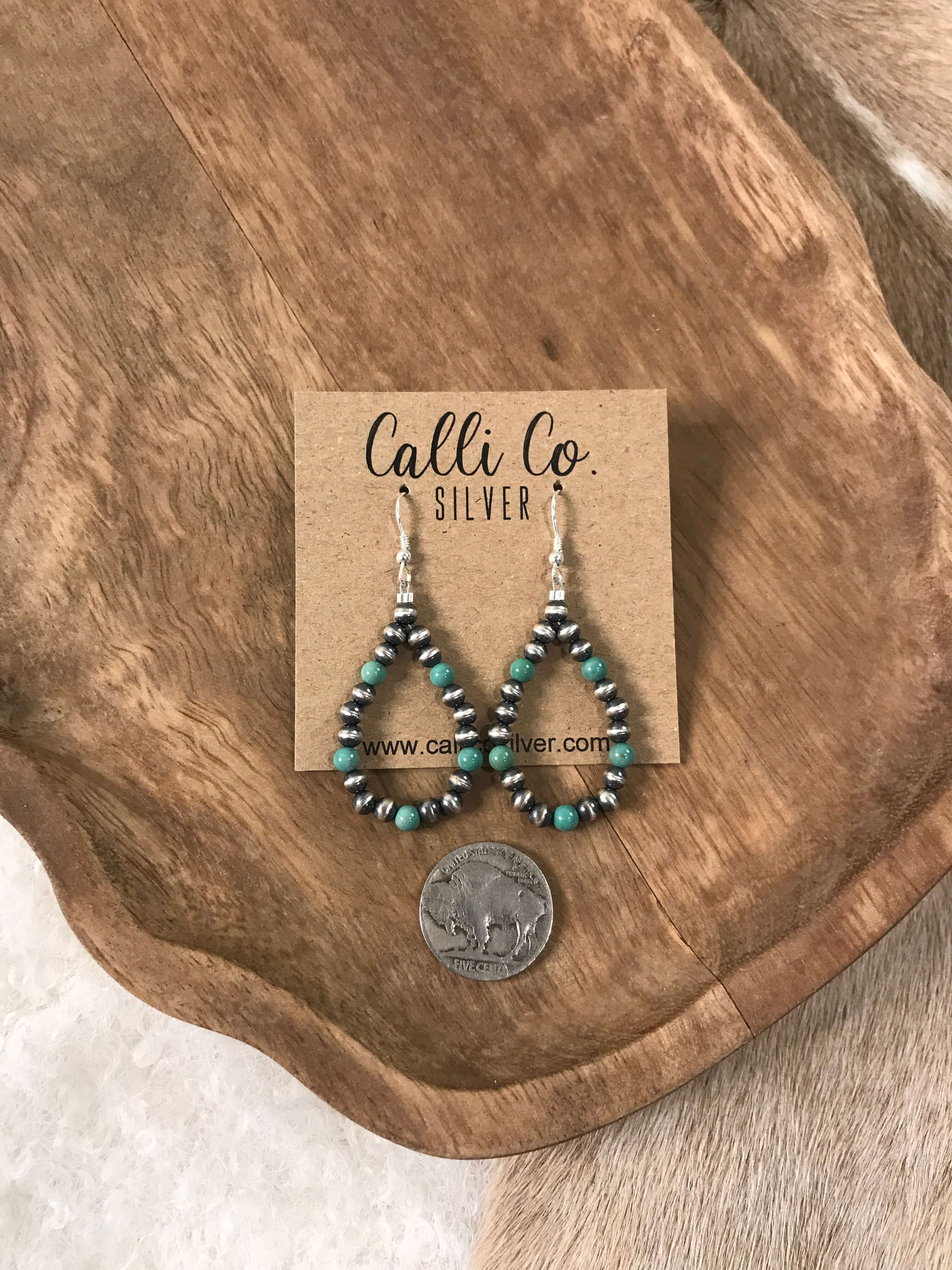 The Dallam Hoop Earrings in Green-Earrings-Calli Co., Turquoise and Silver Jewelry, Native American Handmade, Zuni Tribe, Navajo Tribe, Brock Texas