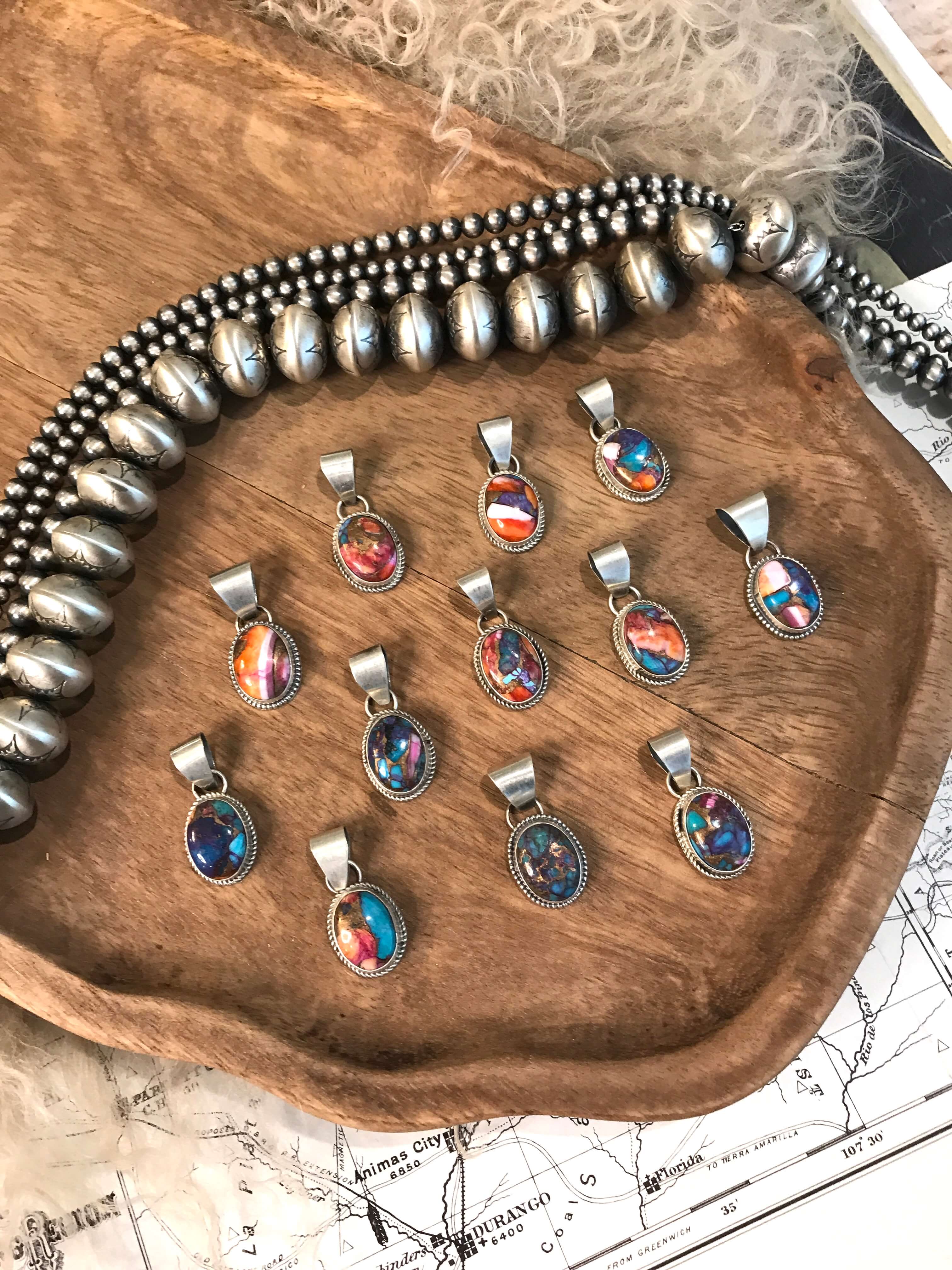 The Jojo Dahlia Pendant-Pendants-Calli Co., Turquoise and Silver Jewelry, Native American Handmade, Zuni Tribe, Navajo Tribe, Brock Texas