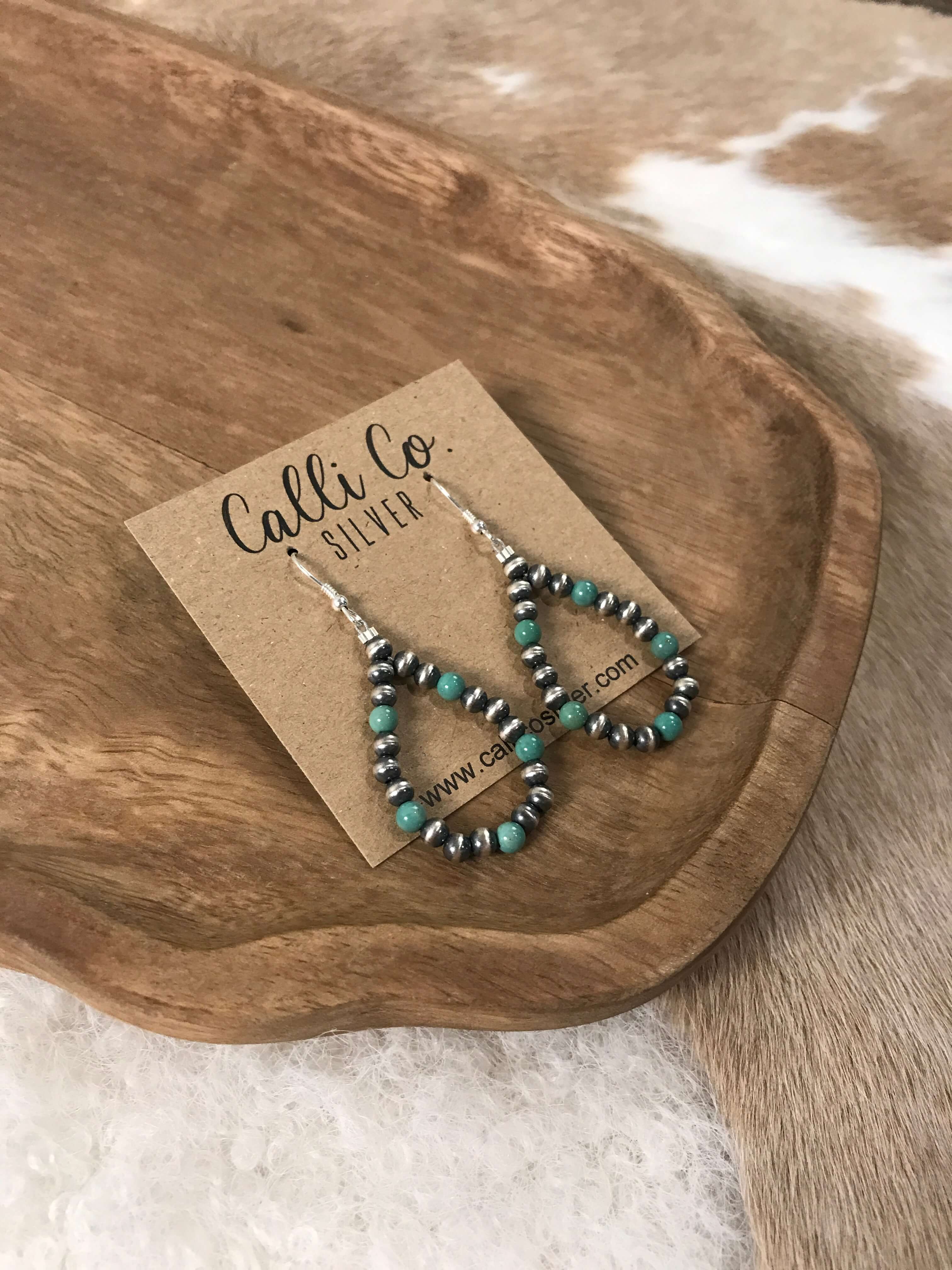The Dallam Hoop Earrings in Green-Earrings-Calli Co., Turquoise and Silver Jewelry, Native American Handmade, Zuni Tribe, Navajo Tribe, Brock Texas