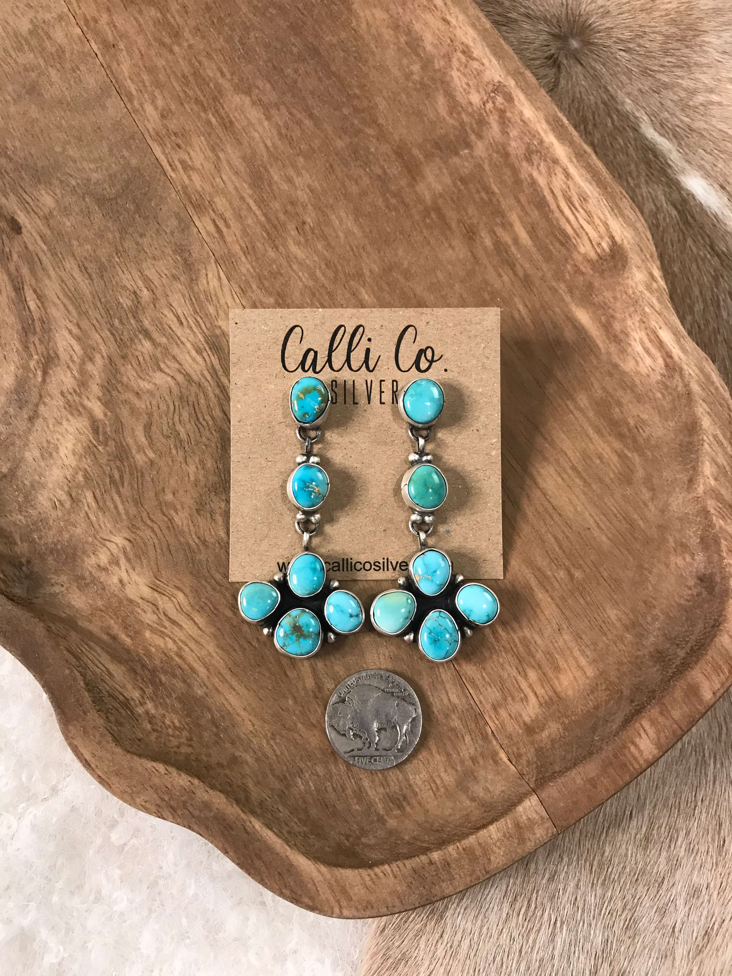 The Chigwell Dangles, 2-Earrings-Calli Co., Turquoise and Silver Jewelry, Native American Handmade, Zuni Tribe, Navajo Tribe, Brock Texas