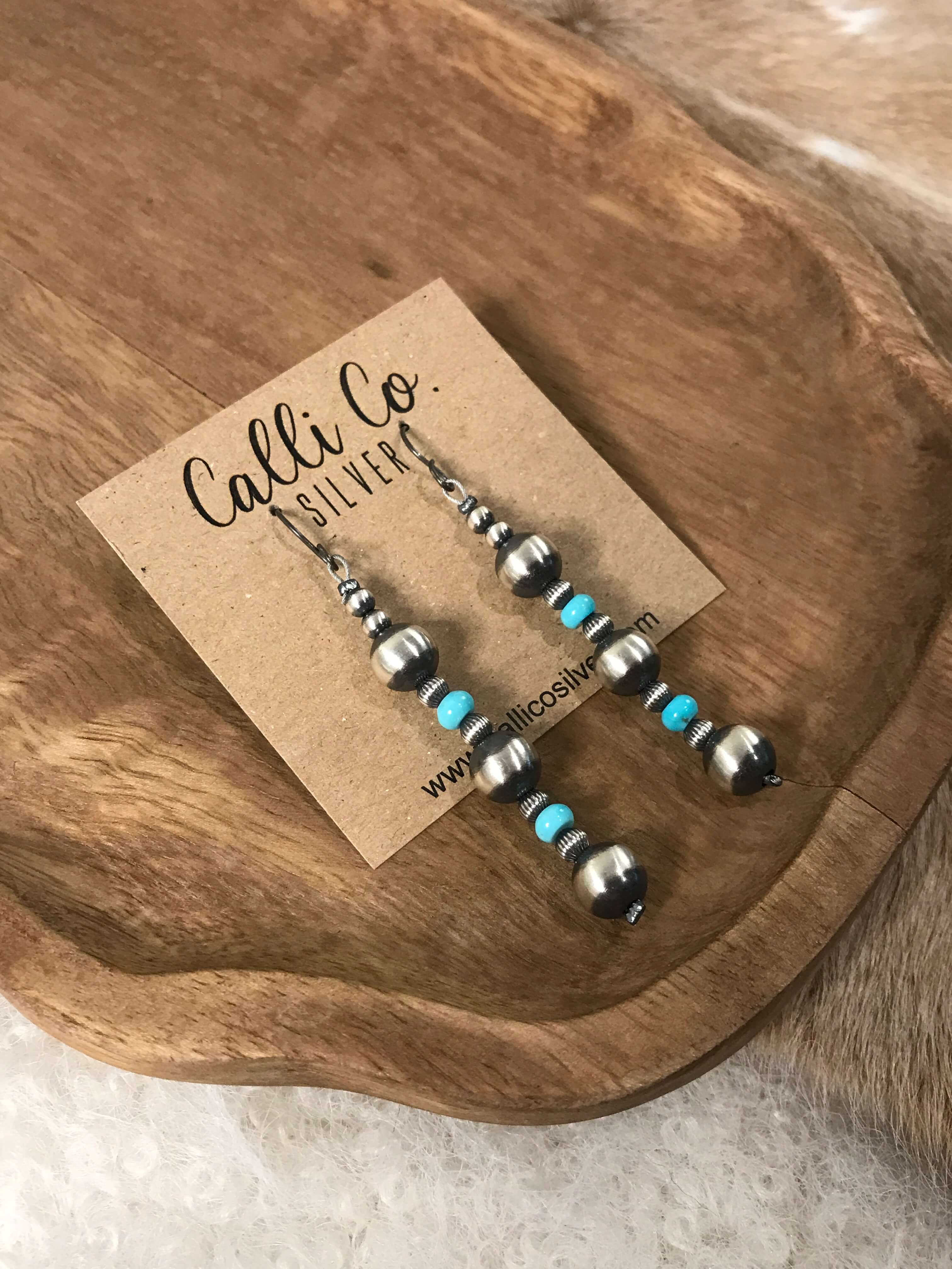 The Terra Earrings-Earrings-Calli Co., Turquoise and Silver Jewelry, Native American Handmade, Zuni Tribe, Navajo Tribe, Brock Texas