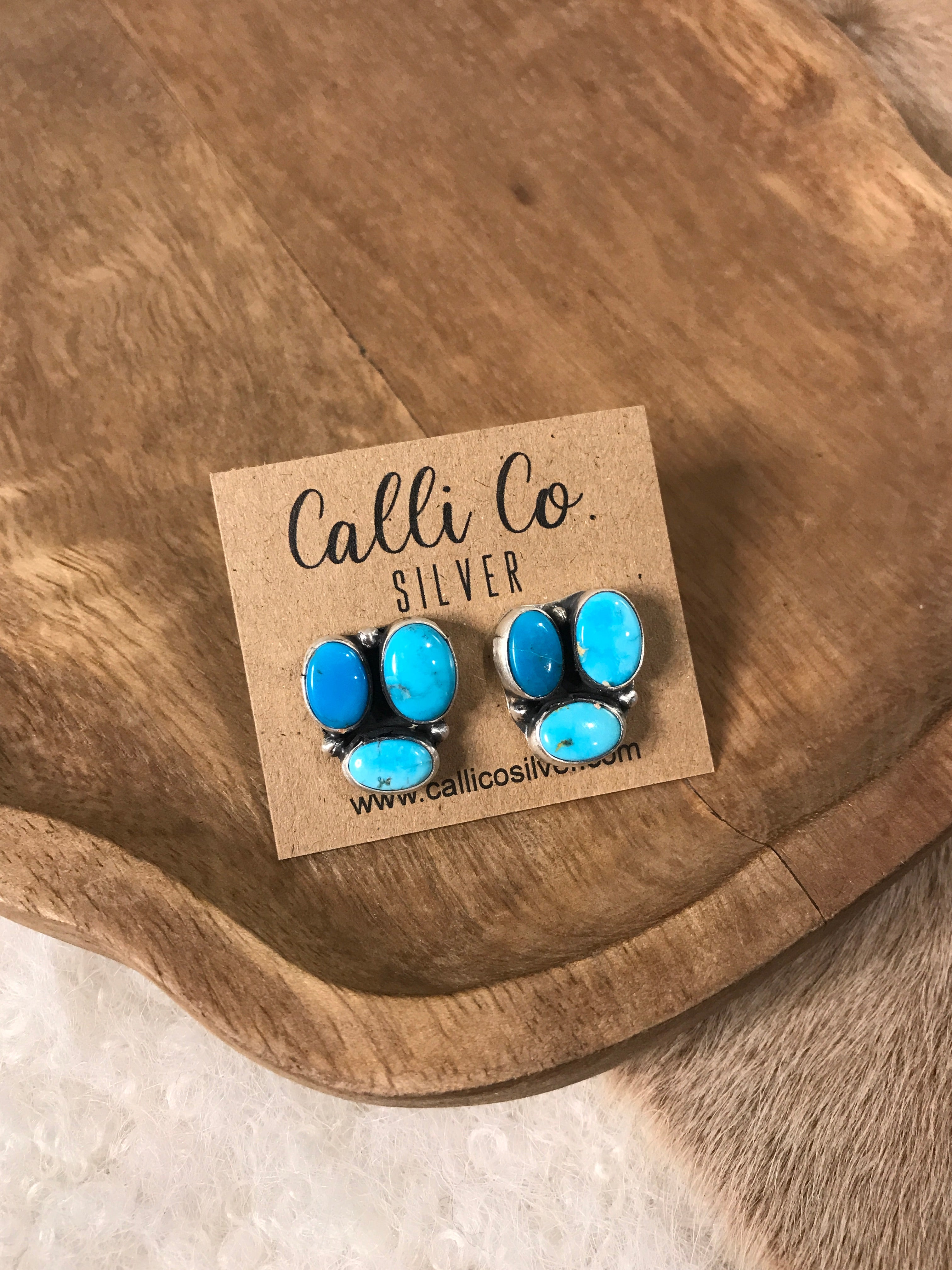 The Tempe Turquoise Cluster Earrings, 14-Earrings-Calli Co., Turquoise and Silver Jewelry, Native American Handmade, Zuni Tribe, Navajo Tribe, Brock Texas