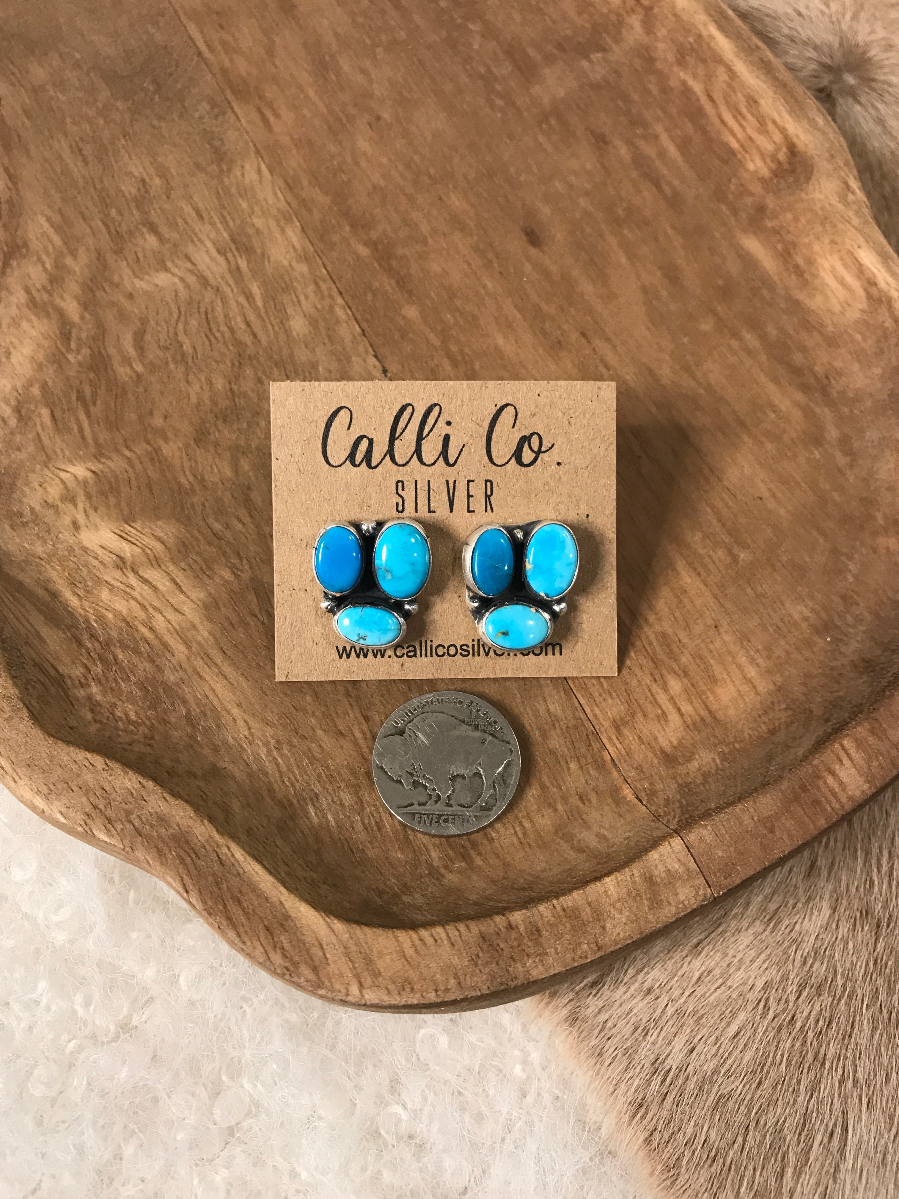 The Tempe Turquoise Cluster Earrings, 14-Earrings-Calli Co., Turquoise and Silver Jewelry, Native American Handmade, Zuni Tribe, Navajo Tribe, Brock Texas