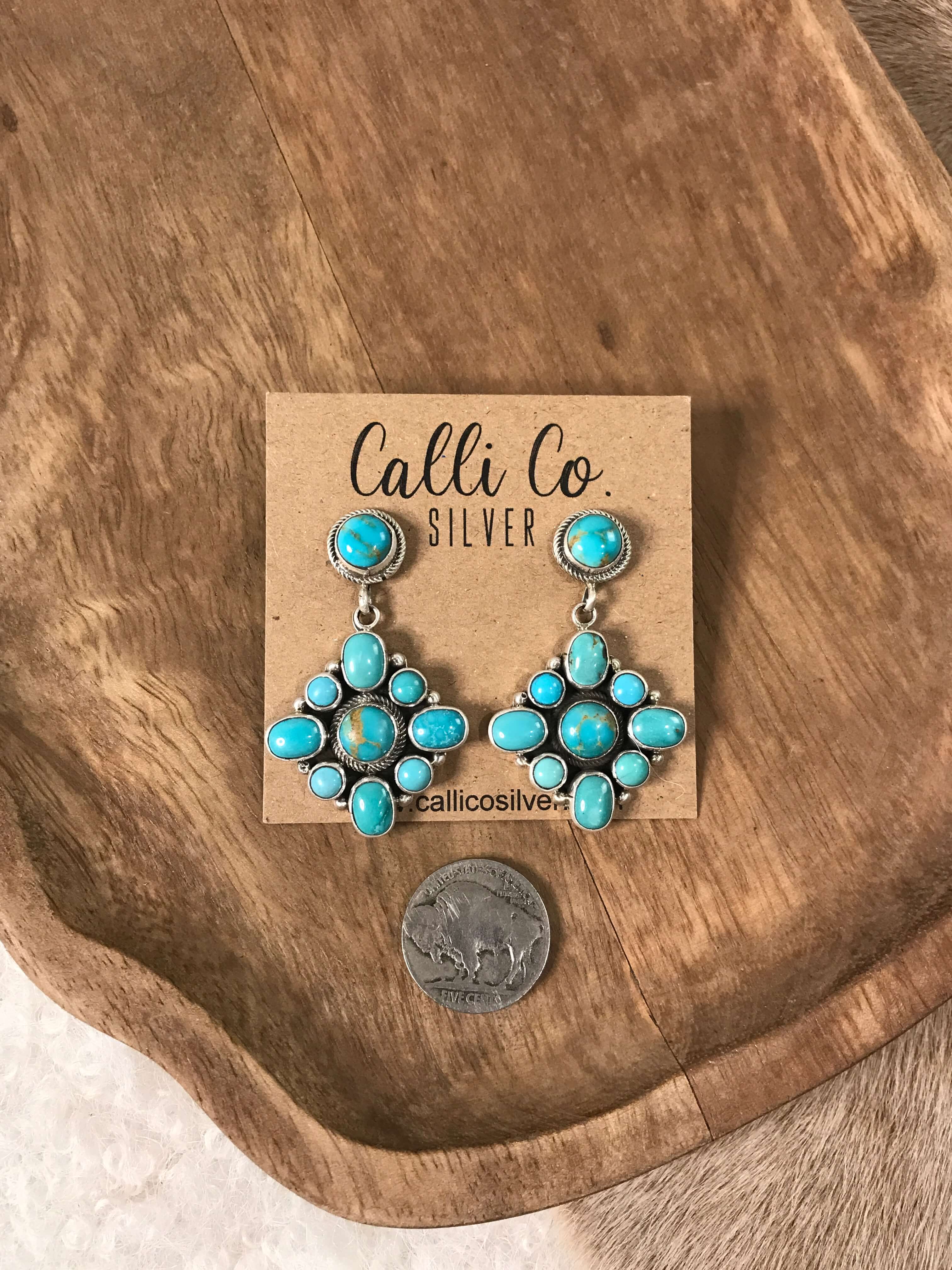 The Melody Dangles-Earrings-Calli Co., Turquoise and Silver Jewelry, Native American Handmade, Zuni Tribe, Navajo Tribe, Brock Texas