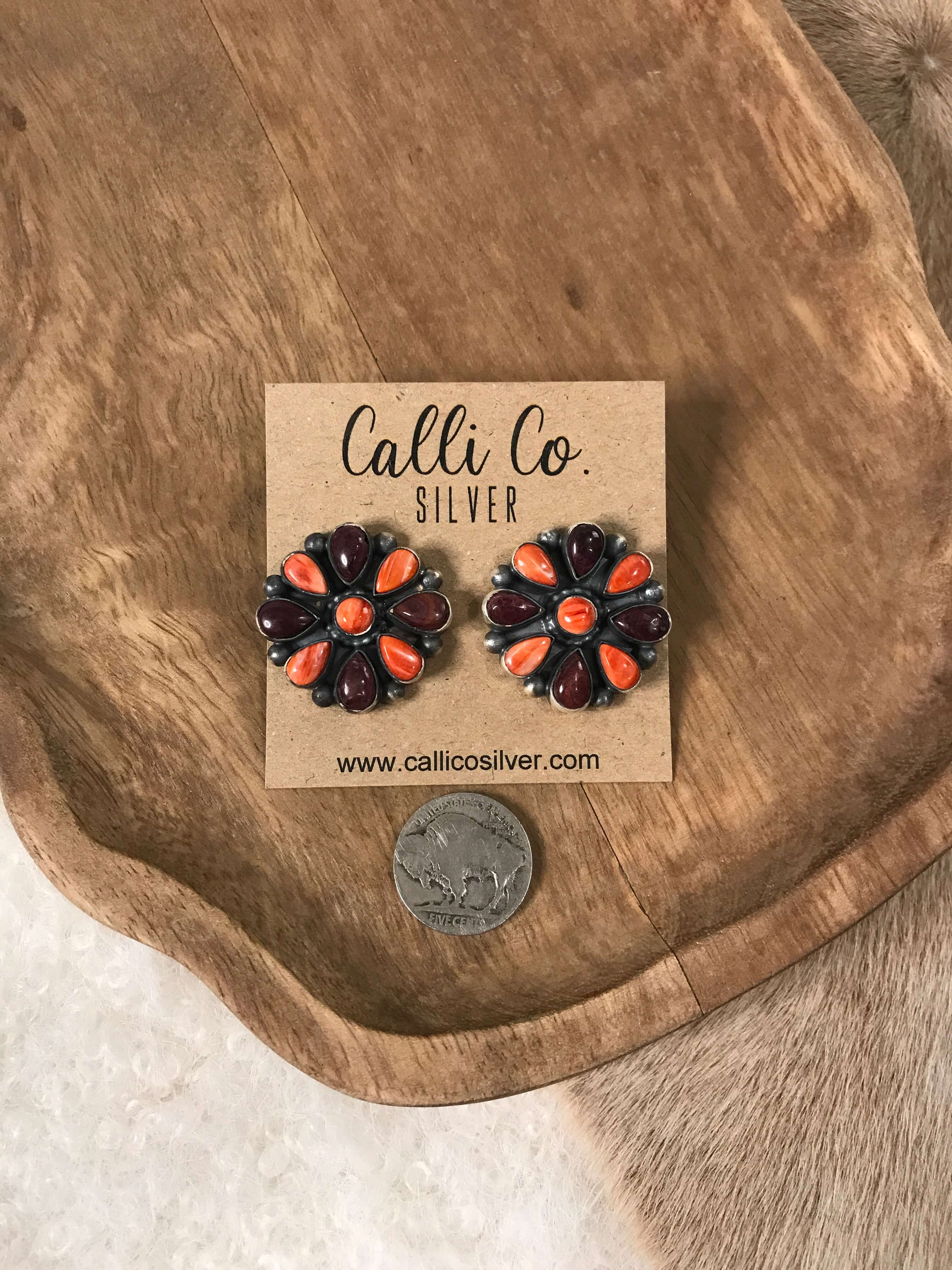 The Pownal Cluster Earrings-Earrings-Calli Co., Turquoise and Silver Jewelry, Native American Handmade, Zuni Tribe, Navajo Tribe, Brock Texas