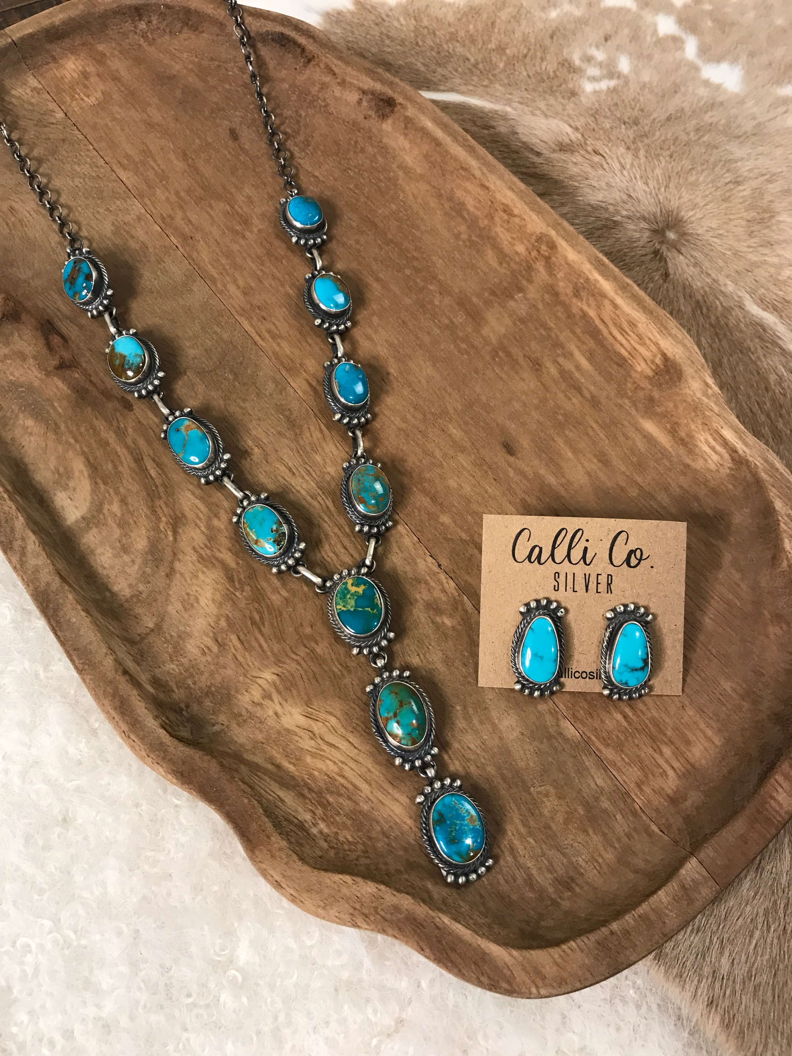 The Willett Lariat Necklace Set-Necklaces-Calli Co., Turquoise and Silver Jewelry, Native American Handmade, Zuni Tribe, Navajo Tribe, Brock Texas