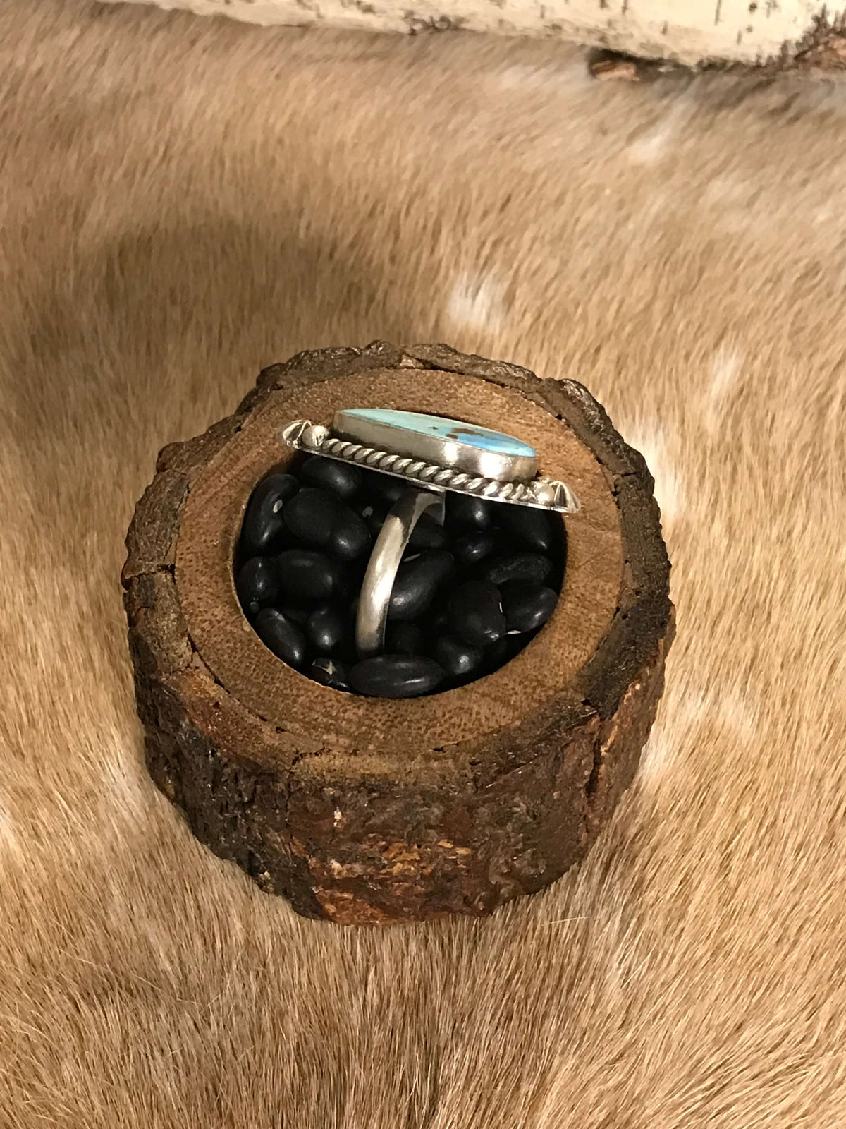 The Stinnett Turquoise Adjustable Ring, 8-Rings-Calli Co., Turquoise and Silver Jewelry, Native American Handmade, Zuni Tribe, Navajo Tribe, Brock Texas