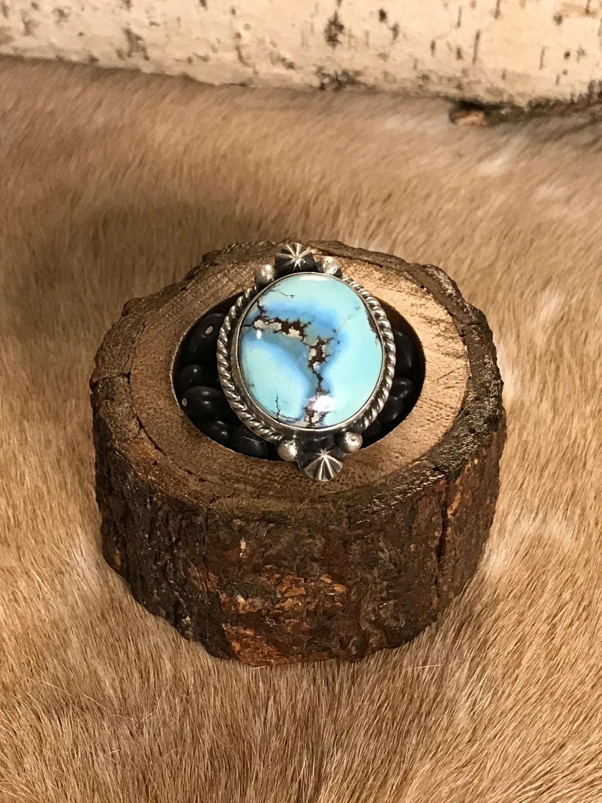 The Stinnett Turquoise Adjustable Ring, 9-Rings-Calli Co., Turquoise and Silver Jewelry, Native American Handmade, Zuni Tribe, Navajo Tribe, Brock Texas