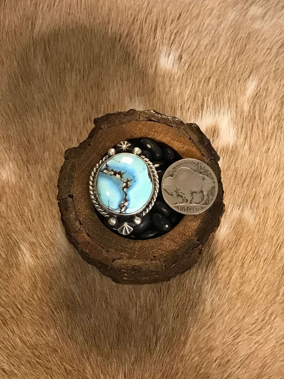 The Stinnett Turquoise Adjustable Ring, 9-Rings-Calli Co., Turquoise and Silver Jewelry, Native American Handmade, Zuni Tribe, Navajo Tribe, Brock Texas