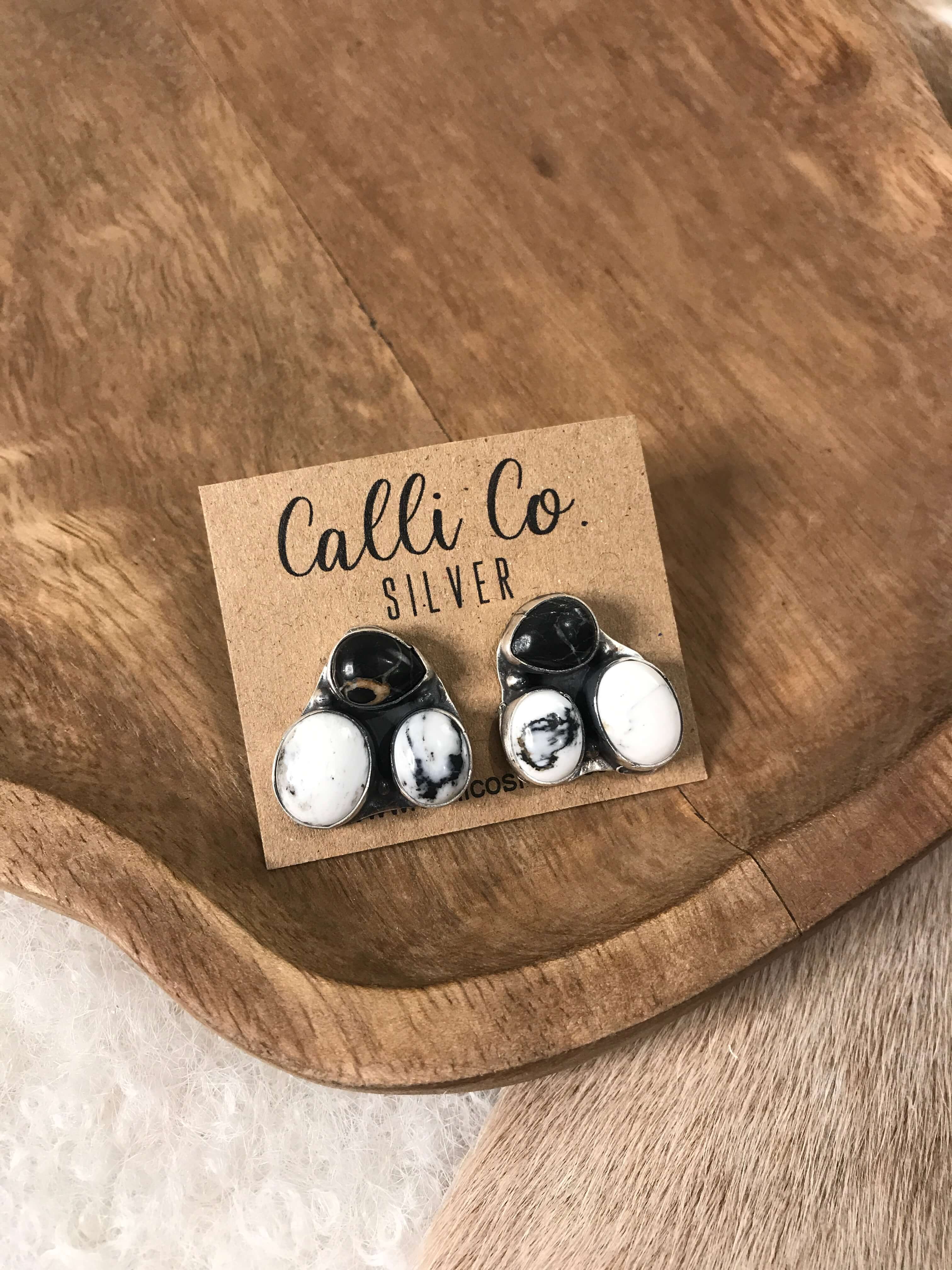 The Tempe Cluster Earrings in White Buffalo, 1-Earrings-Calli Co., Turquoise and Silver Jewelry, Native American Handmade, Zuni Tribe, Navajo Tribe, Brock Texas