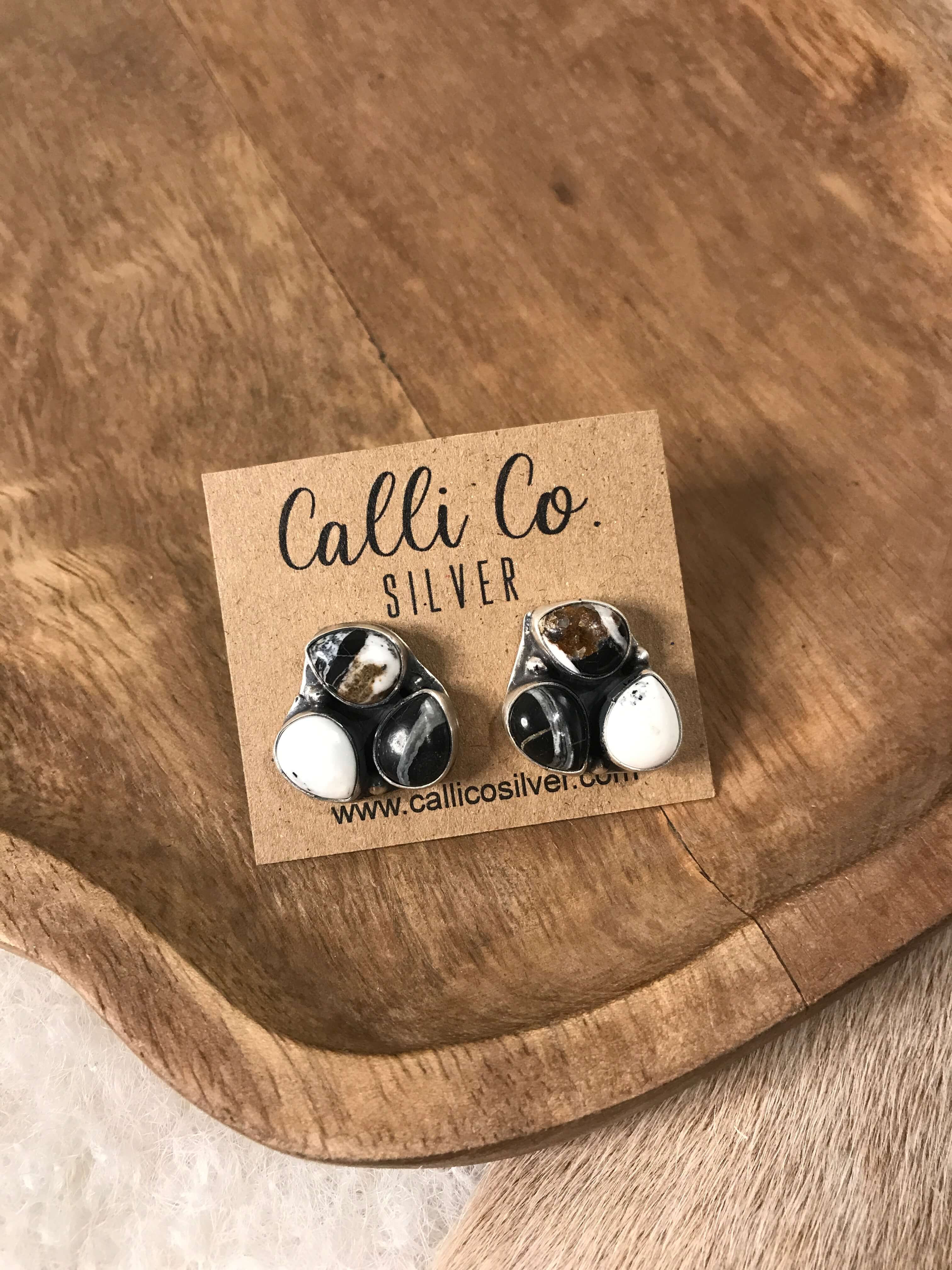 The Tempe Cluster Earrings in White Buffalo, 2-Earrings-Calli Co., Turquoise and Silver Jewelry, Native American Handmade, Zuni Tribe, Navajo Tribe, Brock Texas