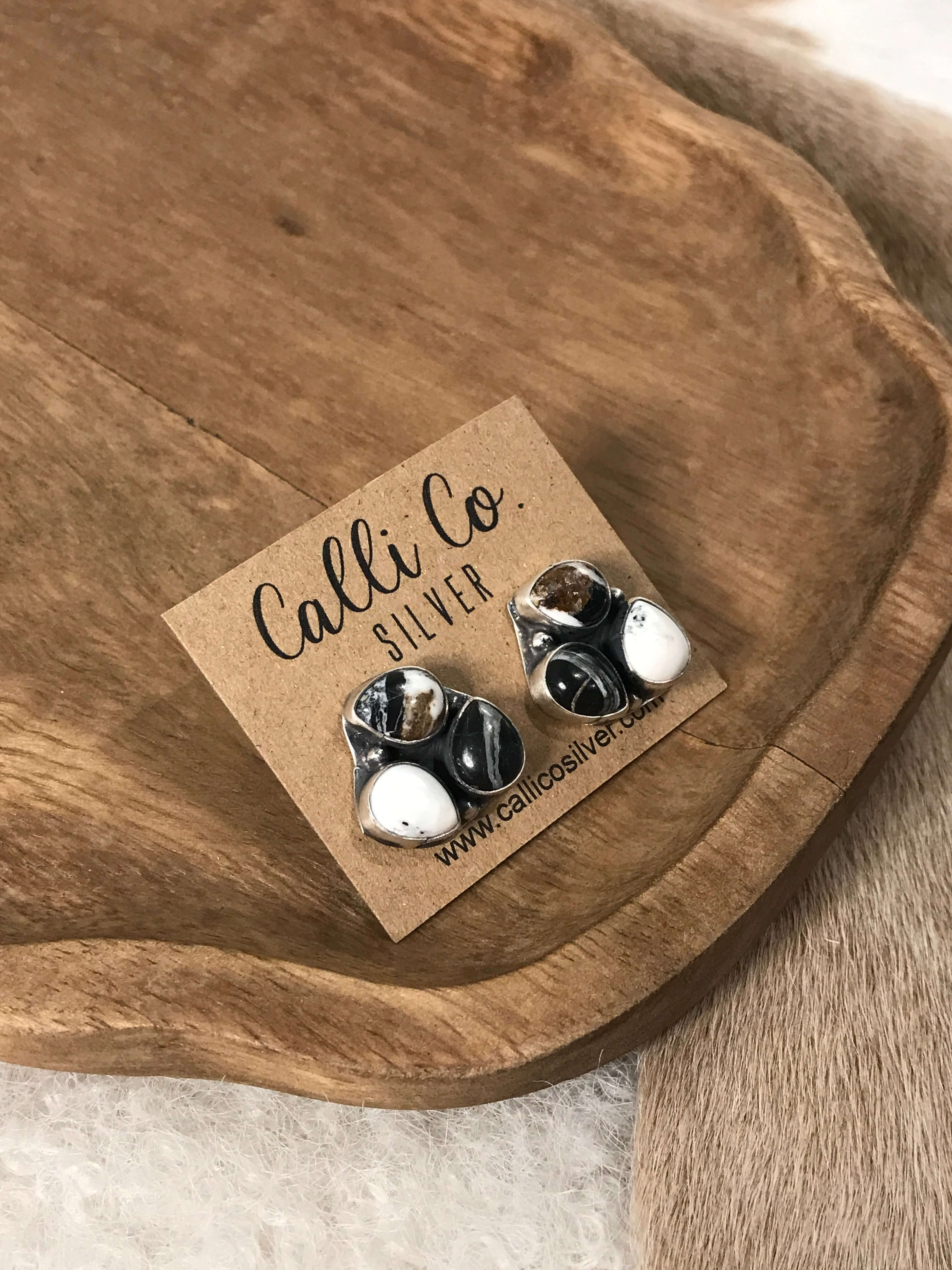 The Tempe Cluster Earrings in White Buffalo, 2-Earrings-Calli Co., Turquoise and Silver Jewelry, Native American Handmade, Zuni Tribe, Navajo Tribe, Brock Texas