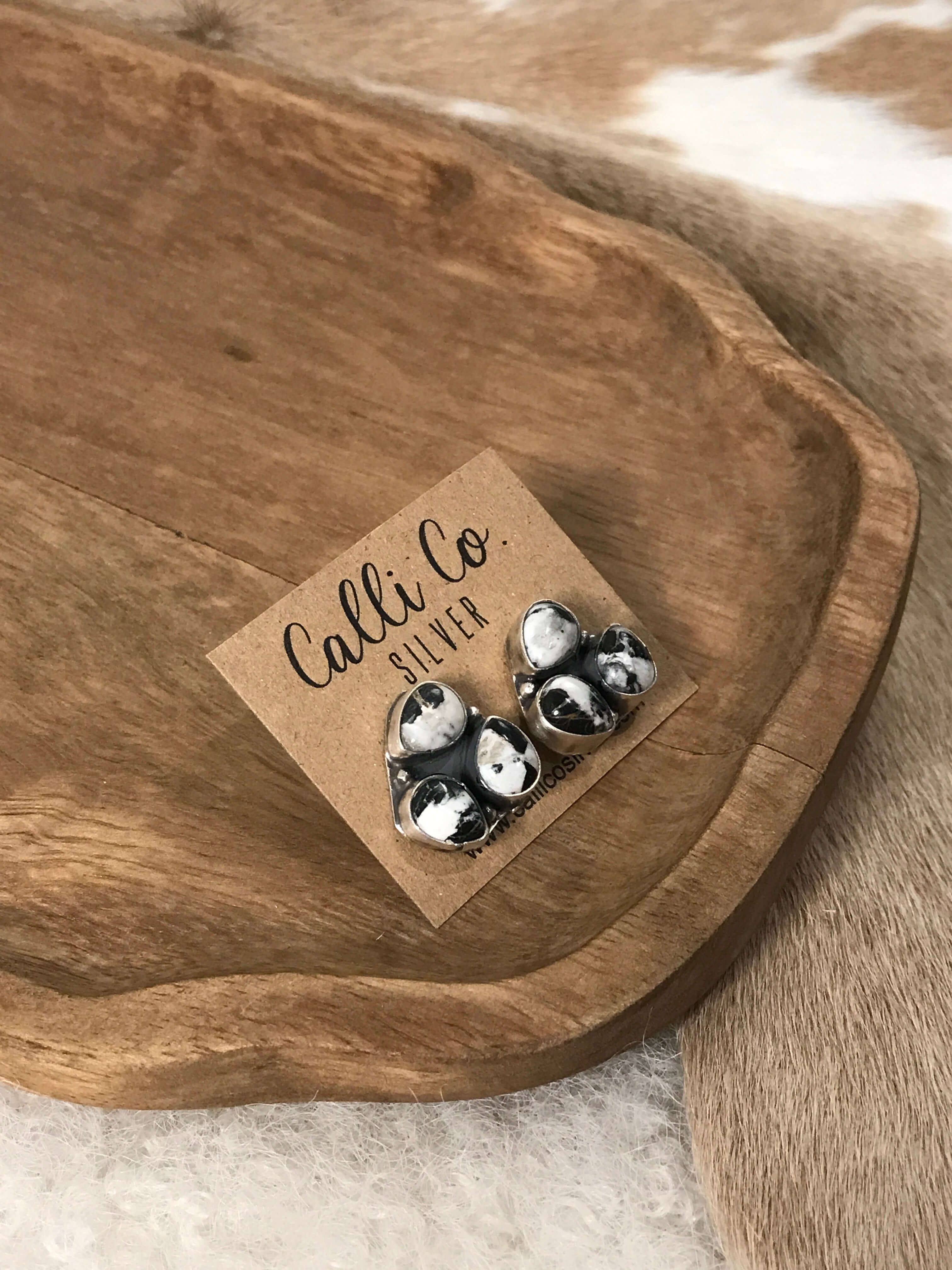 The Tempe Cluster Earrings in White Buffalo, 3-Earrings-Calli Co., Turquoise and Silver Jewelry, Native American Handmade, Zuni Tribe, Navajo Tribe, Brock Texas