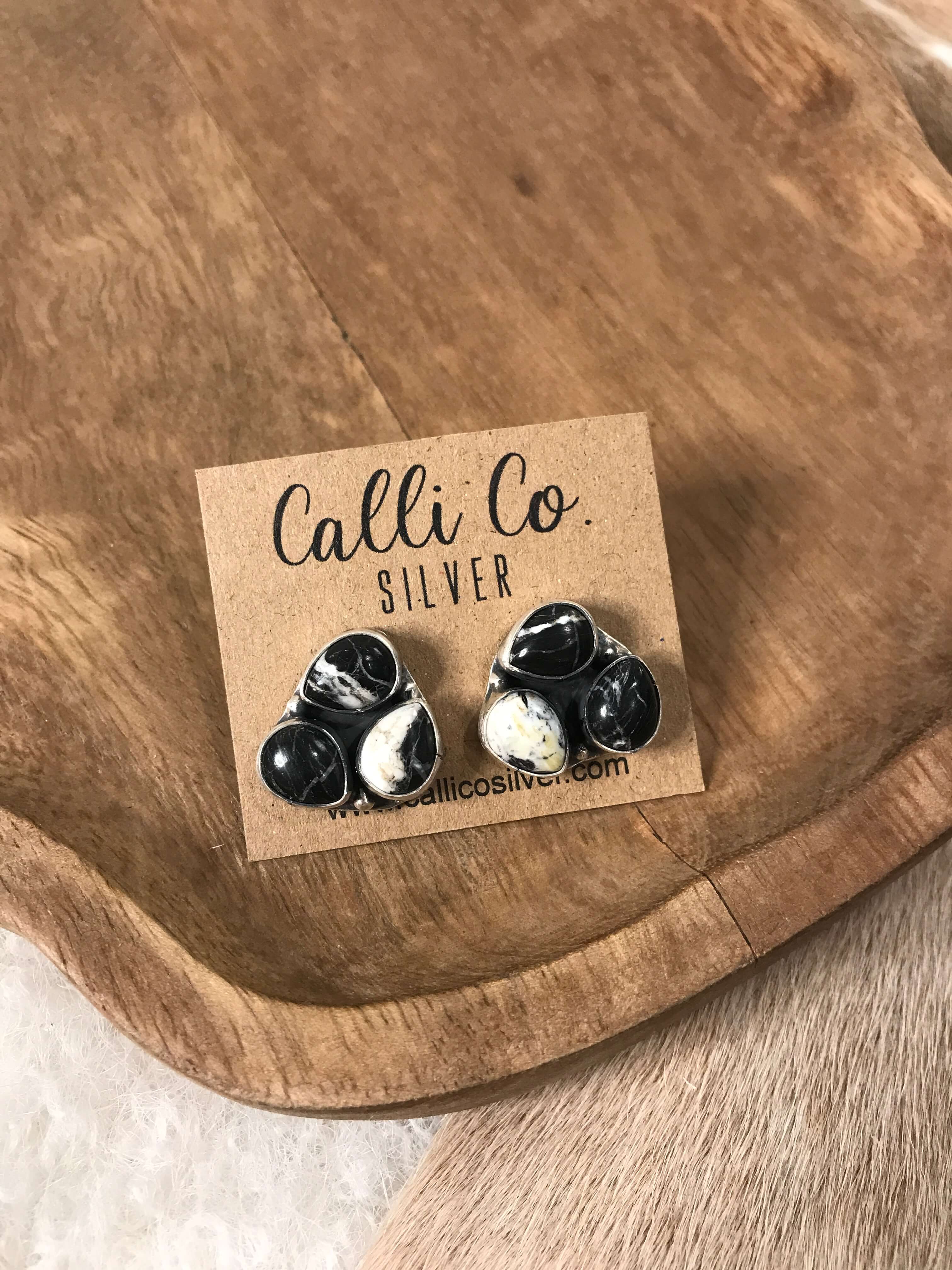 The Tempe Cluster Earrings in White Buffalo, 4-Earrings-Calli Co., Turquoise and Silver Jewelry, Native American Handmade, Zuni Tribe, Navajo Tribe, Brock Texas