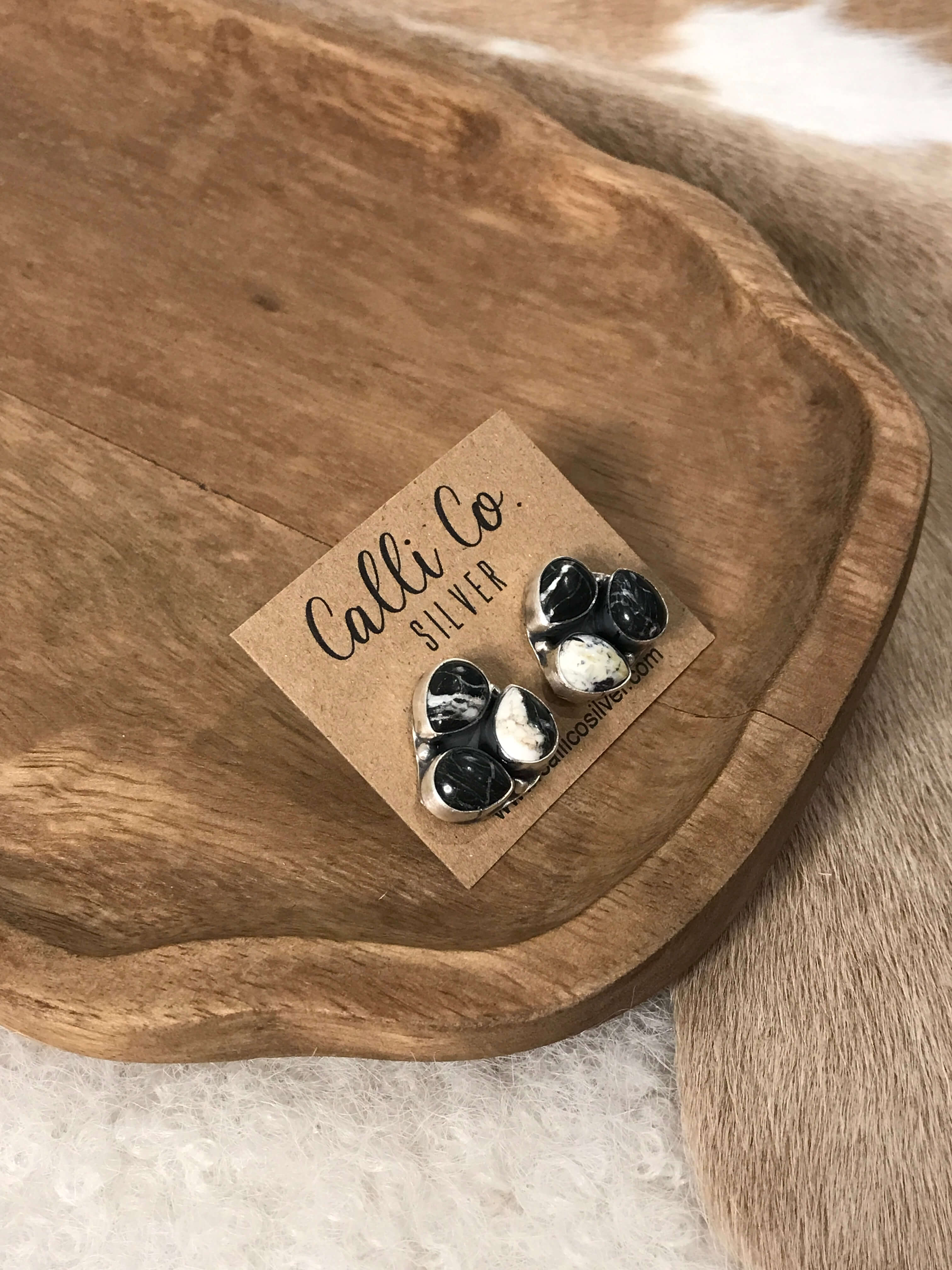 The Tempe Cluster Earrings in White Buffalo, 4-Earrings-Calli Co., Turquoise and Silver Jewelry, Native American Handmade, Zuni Tribe, Navajo Tribe, Brock Texas