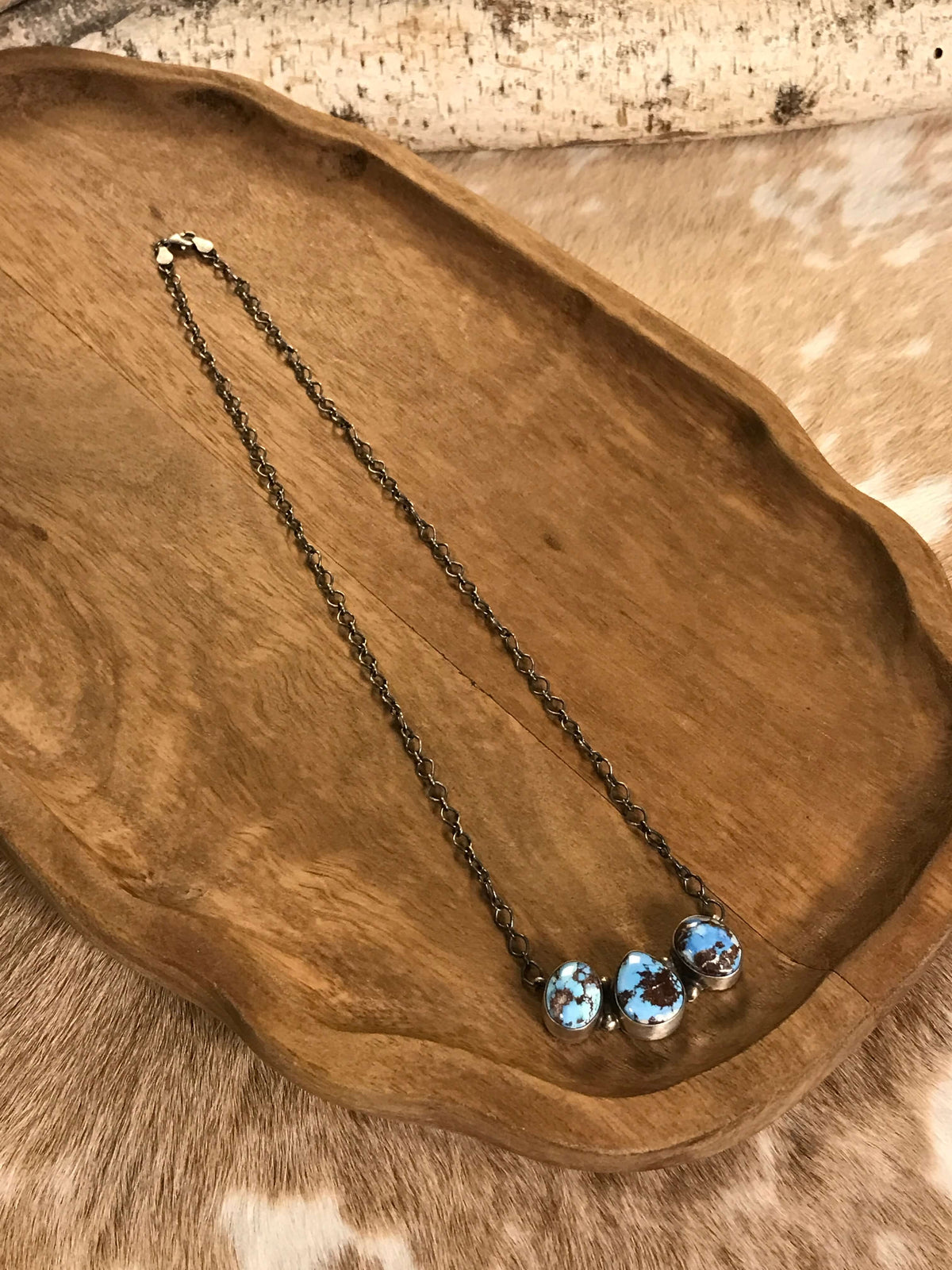 The Mckinnon Turquoise 3 Stone Necklace-Necklaces-Calli Co., Turquoise and Silver Jewelry, Native American Handmade, Zuni Tribe, Navajo Tribe, Brock Texas