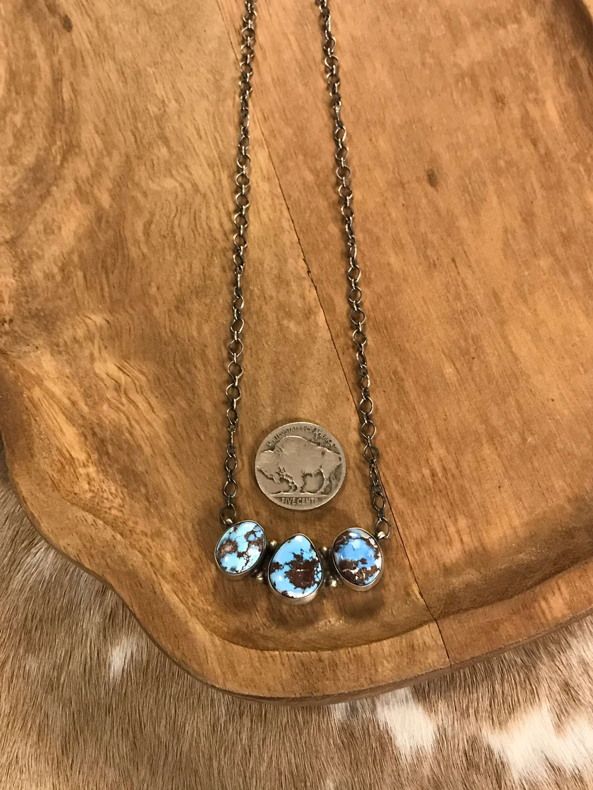 The Mckinnon Turquoise 3 Stone Necklace-Necklaces-Calli Co., Turquoise and Silver Jewelry, Native American Handmade, Zuni Tribe, Navajo Tribe, Brock Texas