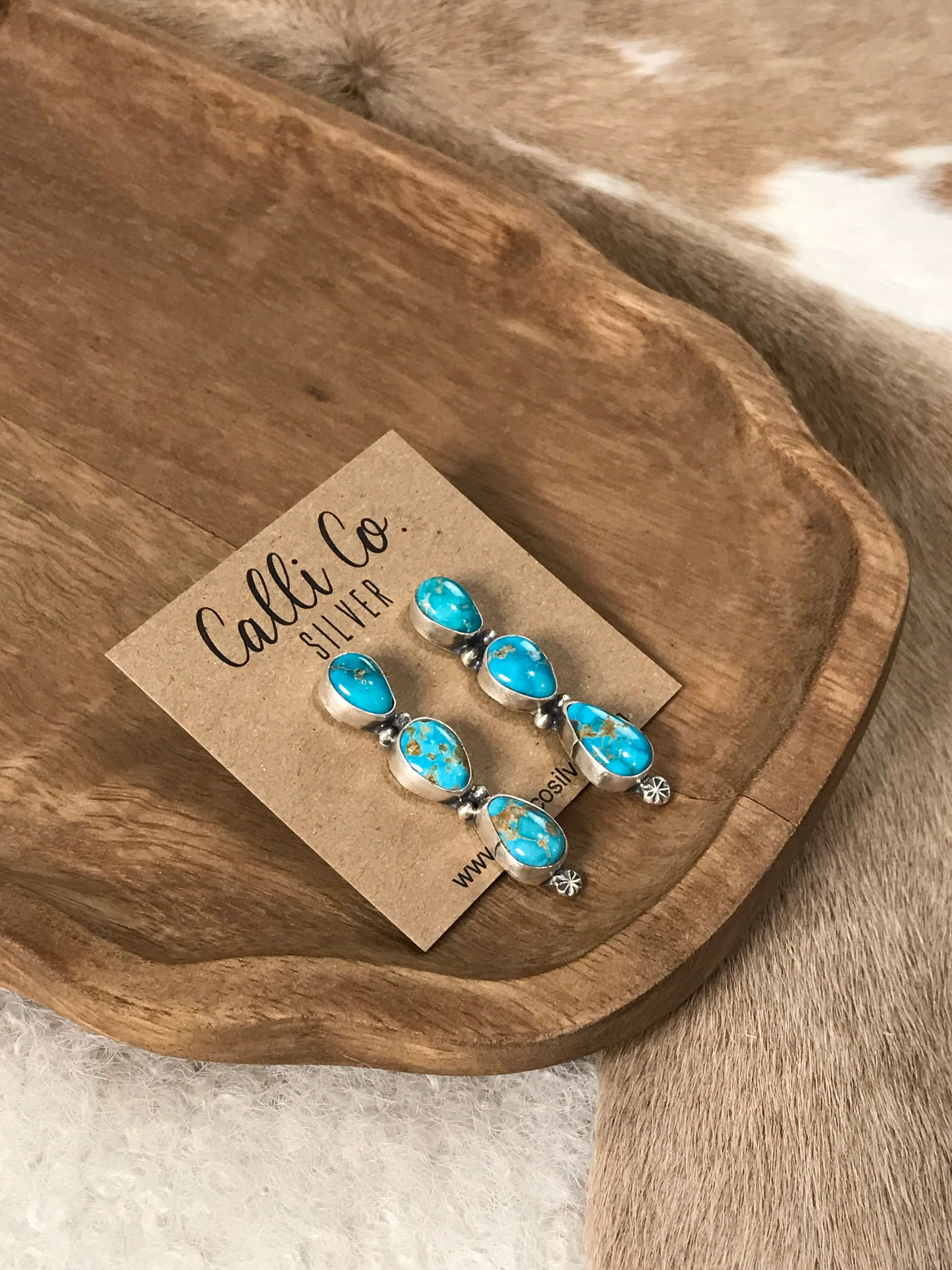 The Moana Earrings-Earrings-Calli Co., Turquoise and Silver Jewelry, Native American Handmade, Zuni Tribe, Navajo Tribe, Brock Texas
