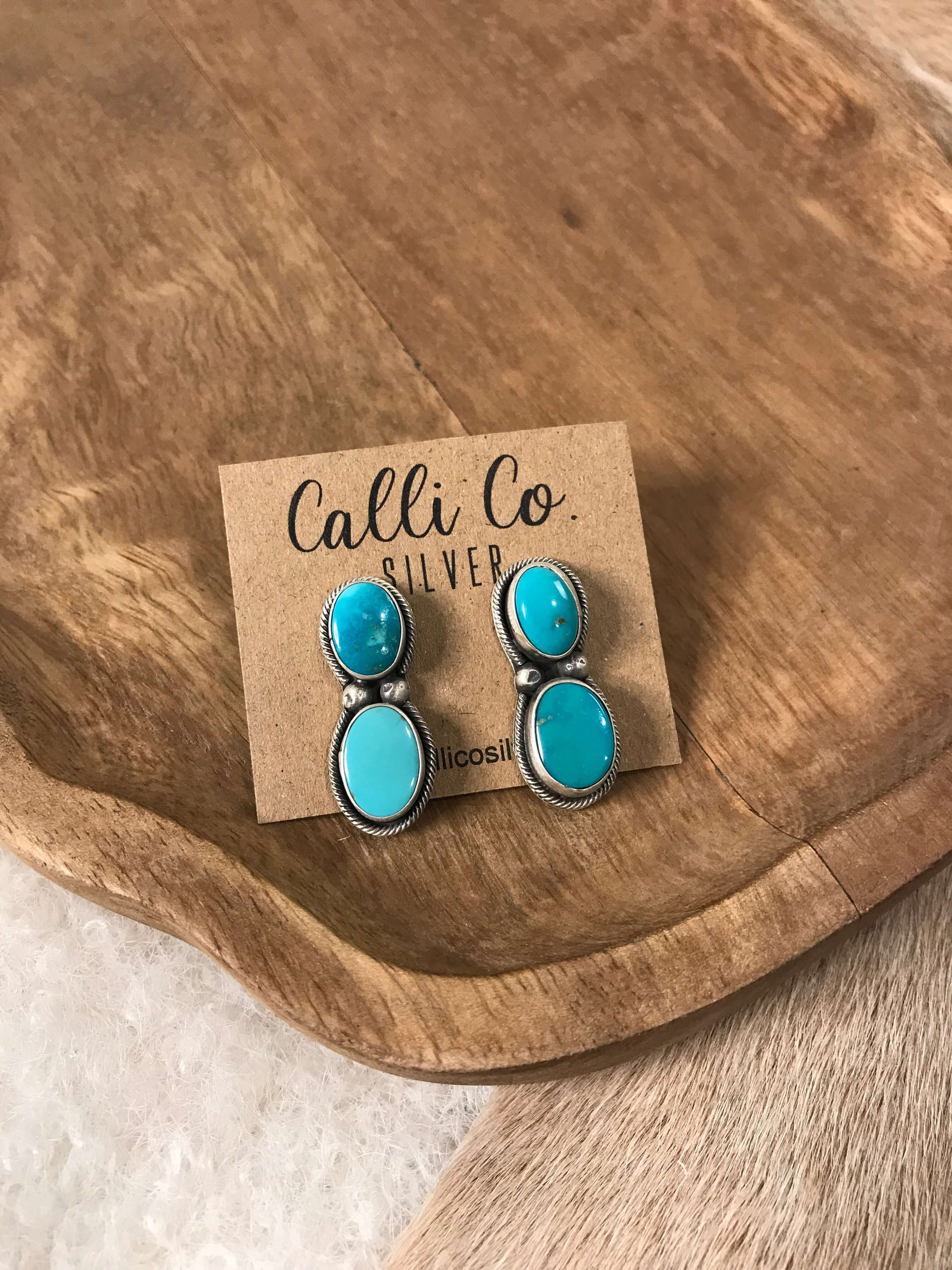 The Muse Turquoise Earrings, 3-Earrings-Calli Co., Turquoise and Silver Jewelry, Native American Handmade, Zuni Tribe, Navajo Tribe, Brock Texas