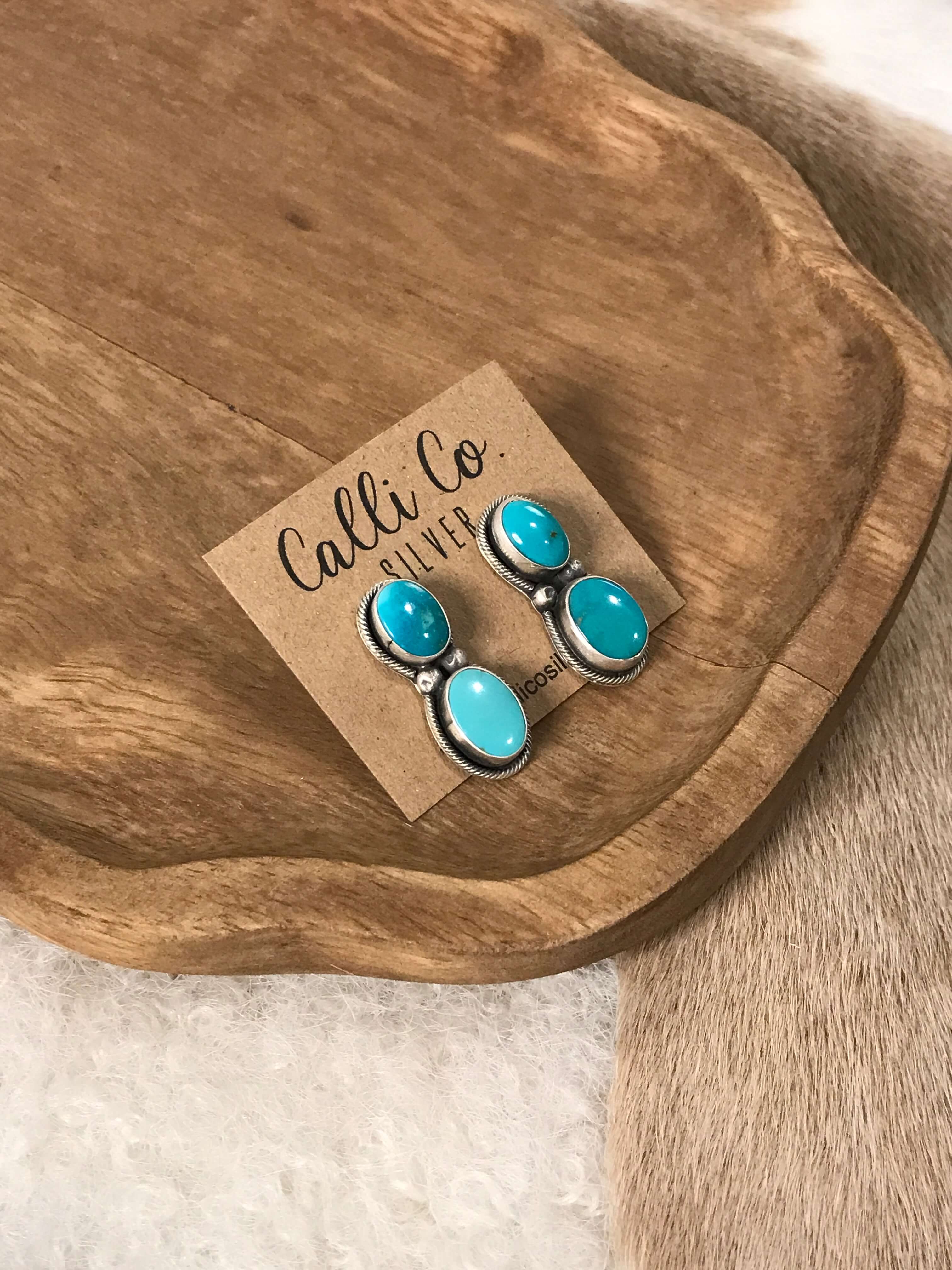 The Muse Turquoise Earrings, 3-Earrings-Calli Co., Turquoise and Silver Jewelry, Native American Handmade, Zuni Tribe, Navajo Tribe, Brock Texas