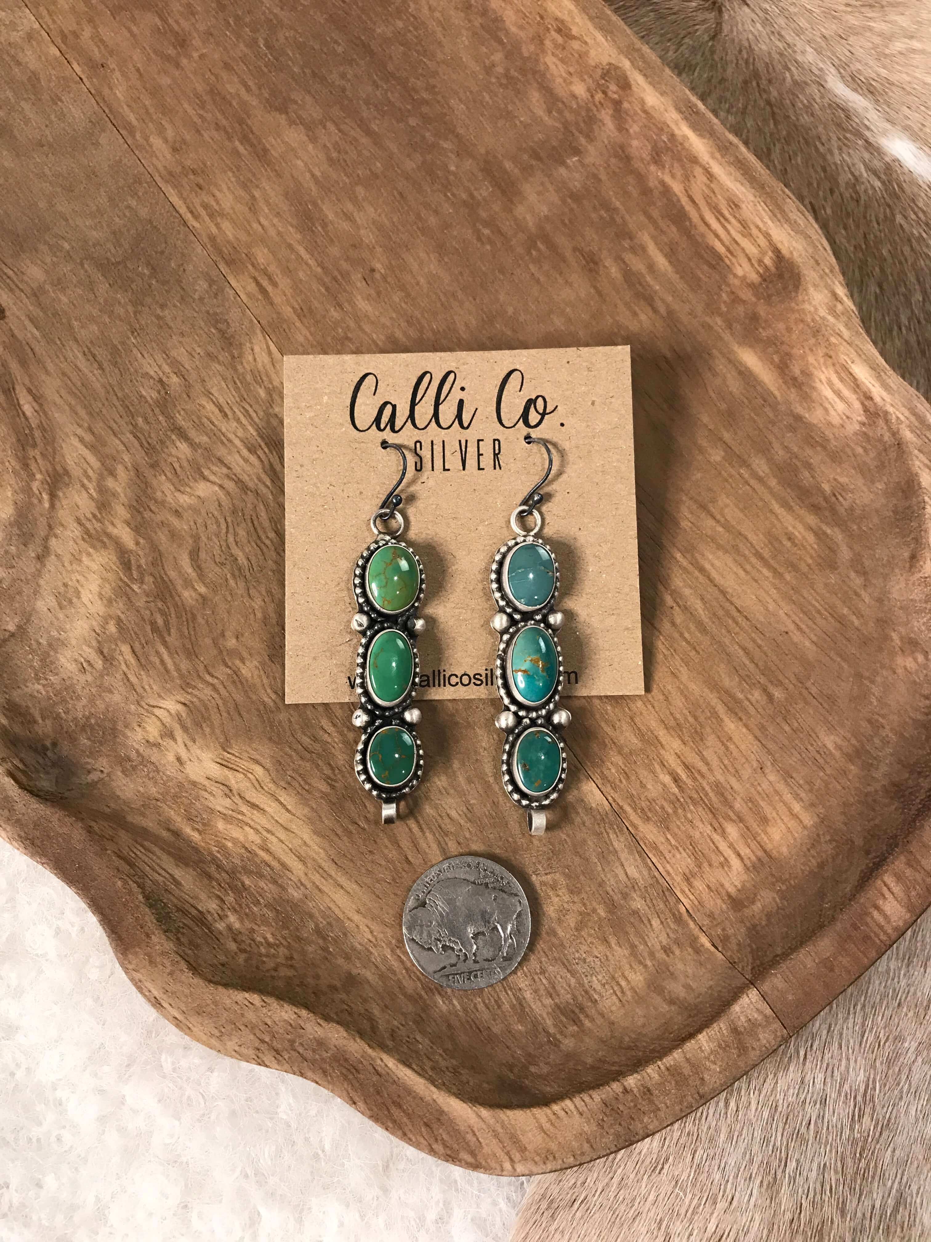 The Bray Earrings, 2-Earrings-Calli Co., Turquoise and Silver Jewelry, Native American Handmade, Zuni Tribe, Navajo Tribe, Brock Texas