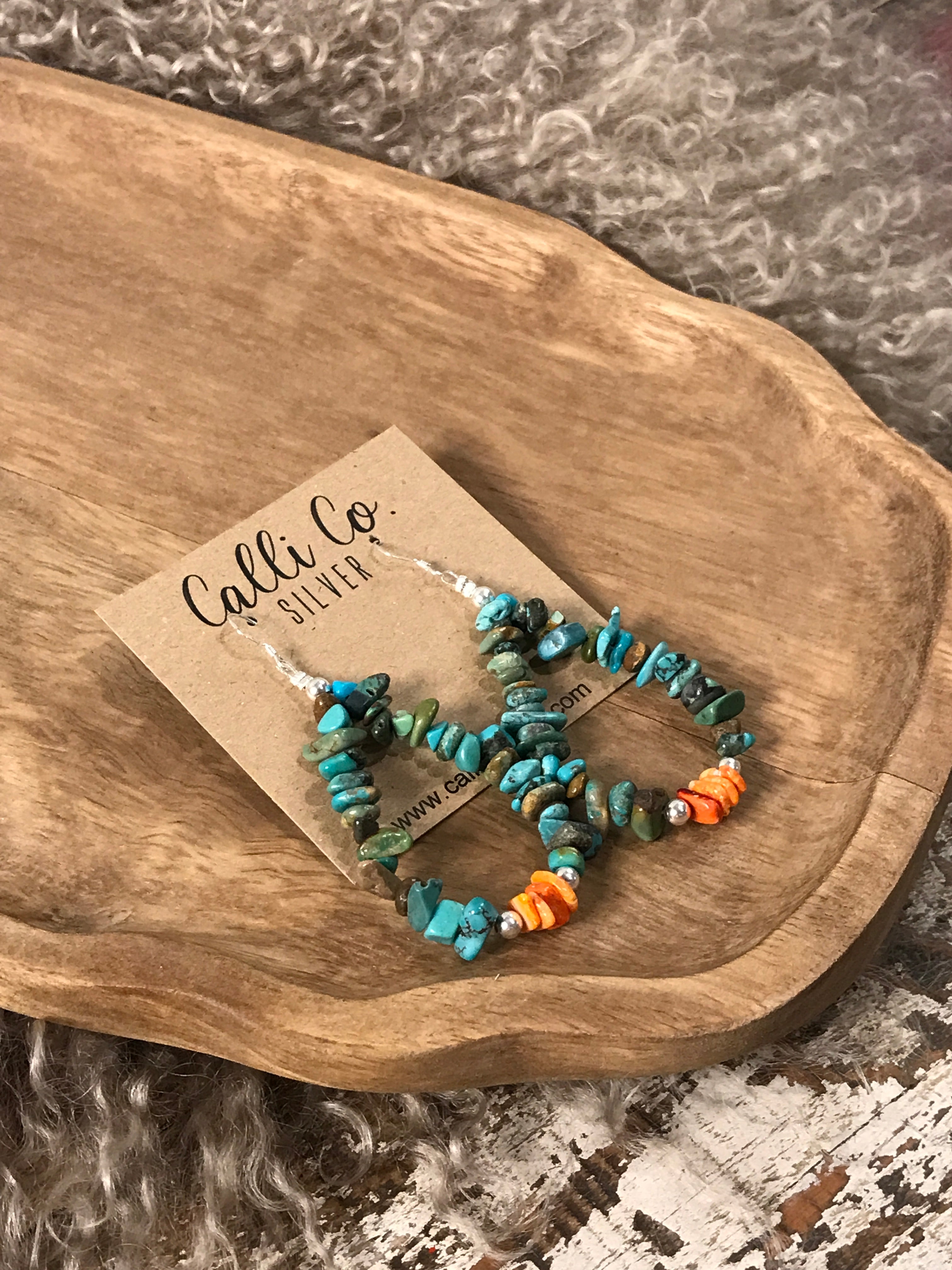 The Owyhee Hoop Earrings-Earrings-Calli Co., Turquoise and Silver Jewelry, Native American Handmade, Zuni Tribe, Navajo Tribe, Brock Texas