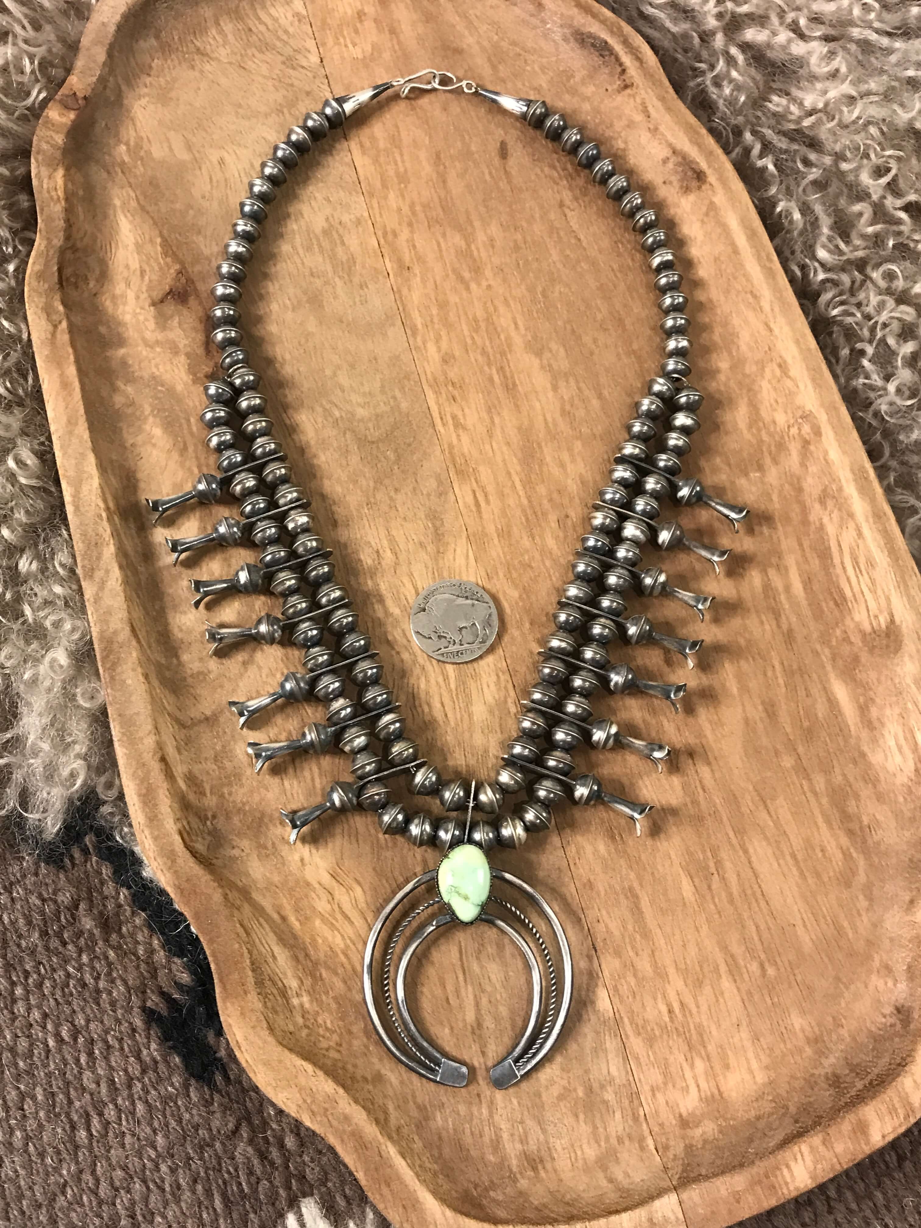 The Rani Squash Blossom Necklace Set-Necklaces-Calli Co., Turquoise and Silver Jewelry, Native American Handmade, Zuni Tribe, Navajo Tribe, Brock Texas