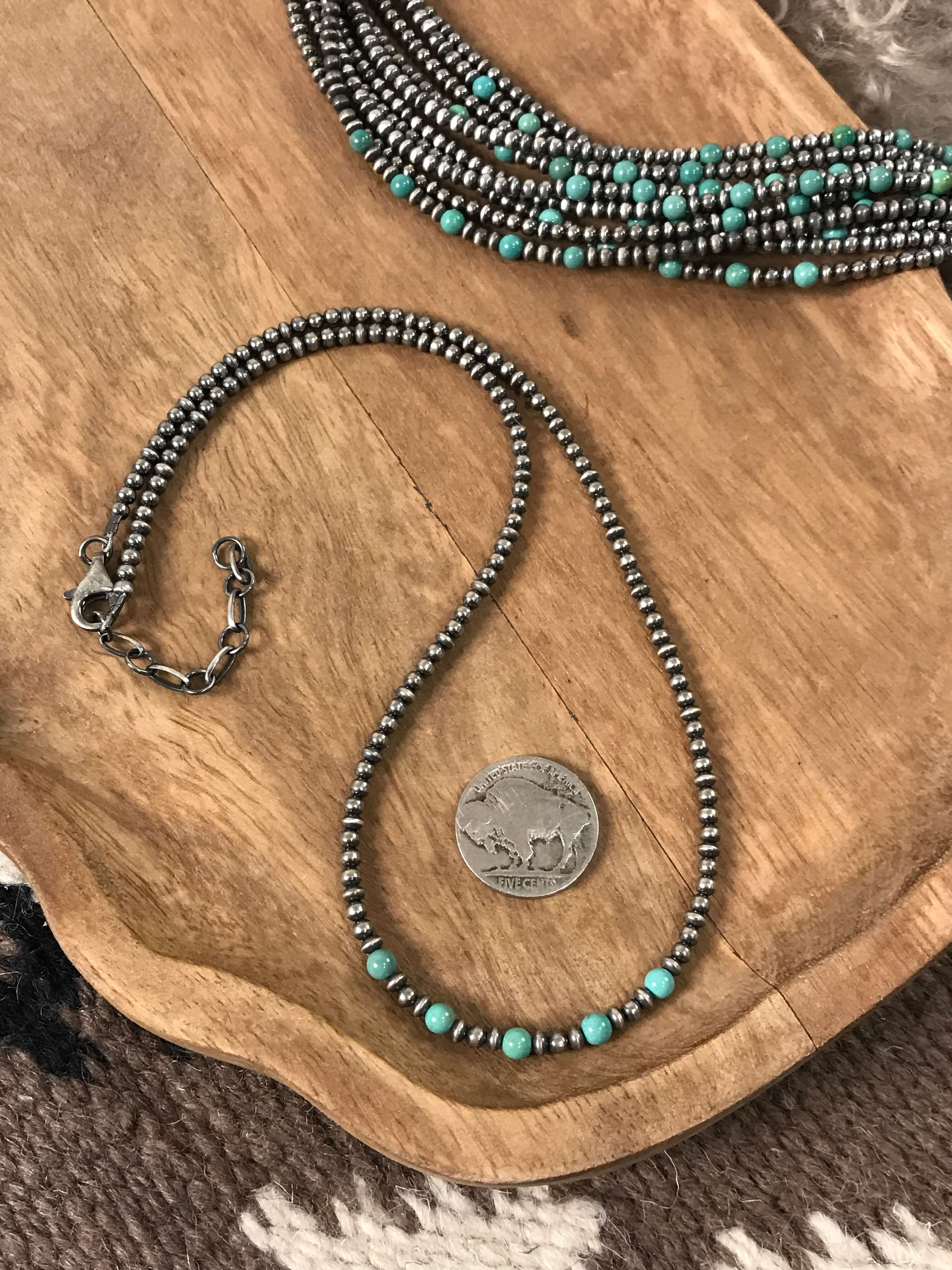 The Harlow Necklace in Green Turquoise-Necklaces-Calli Co., Turquoise and Silver Jewelry, Native American Handmade, Zuni Tribe, Navajo Tribe, Brock Texas