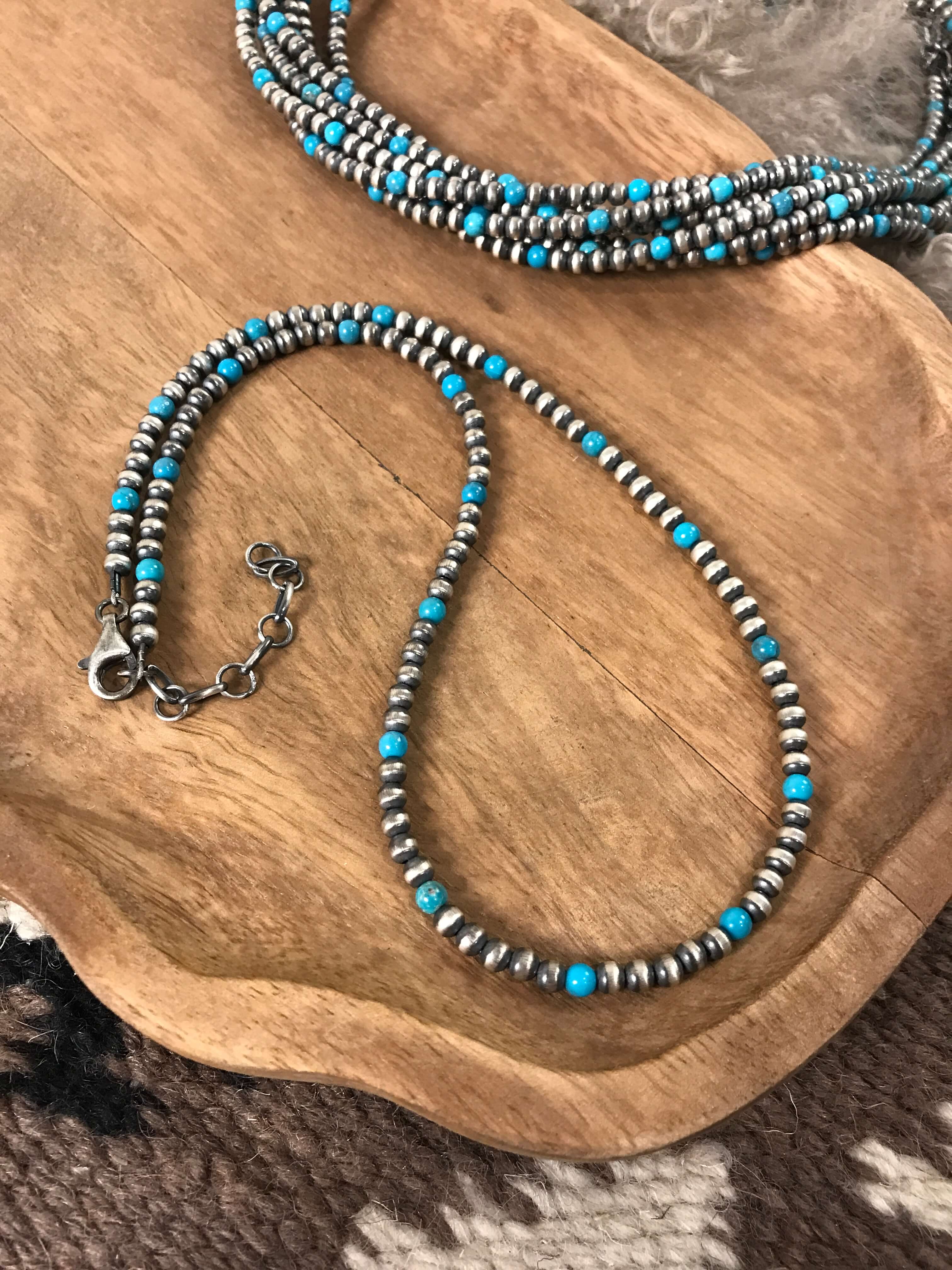 The Dallam Necklace in Blue-Necklaces-Calli Co., Turquoise and Silver Jewelry, Native American Handmade, Zuni Tribe, Navajo Tribe, Brock Texas