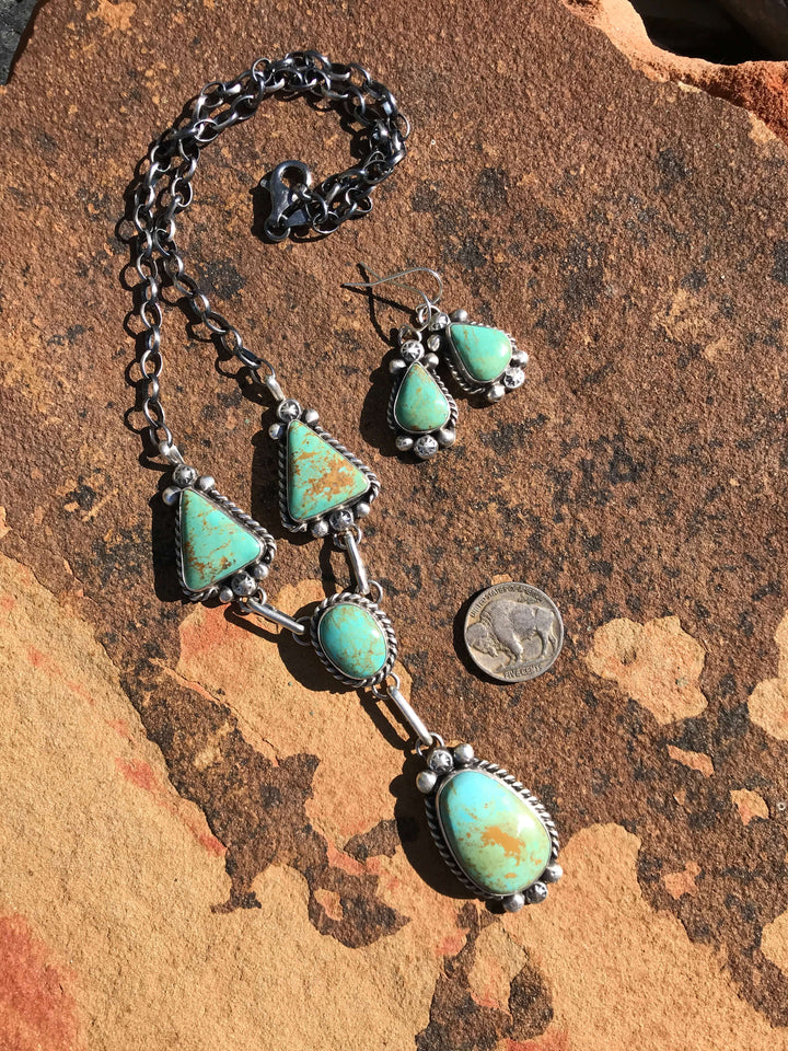 The Umby Turquoise Lariat Necklace Set-Necklaces-Calli Co., Turquoise and Silver Jewelry, Native American Handmade, Zuni Tribe, Navajo Tribe, Brock Texas