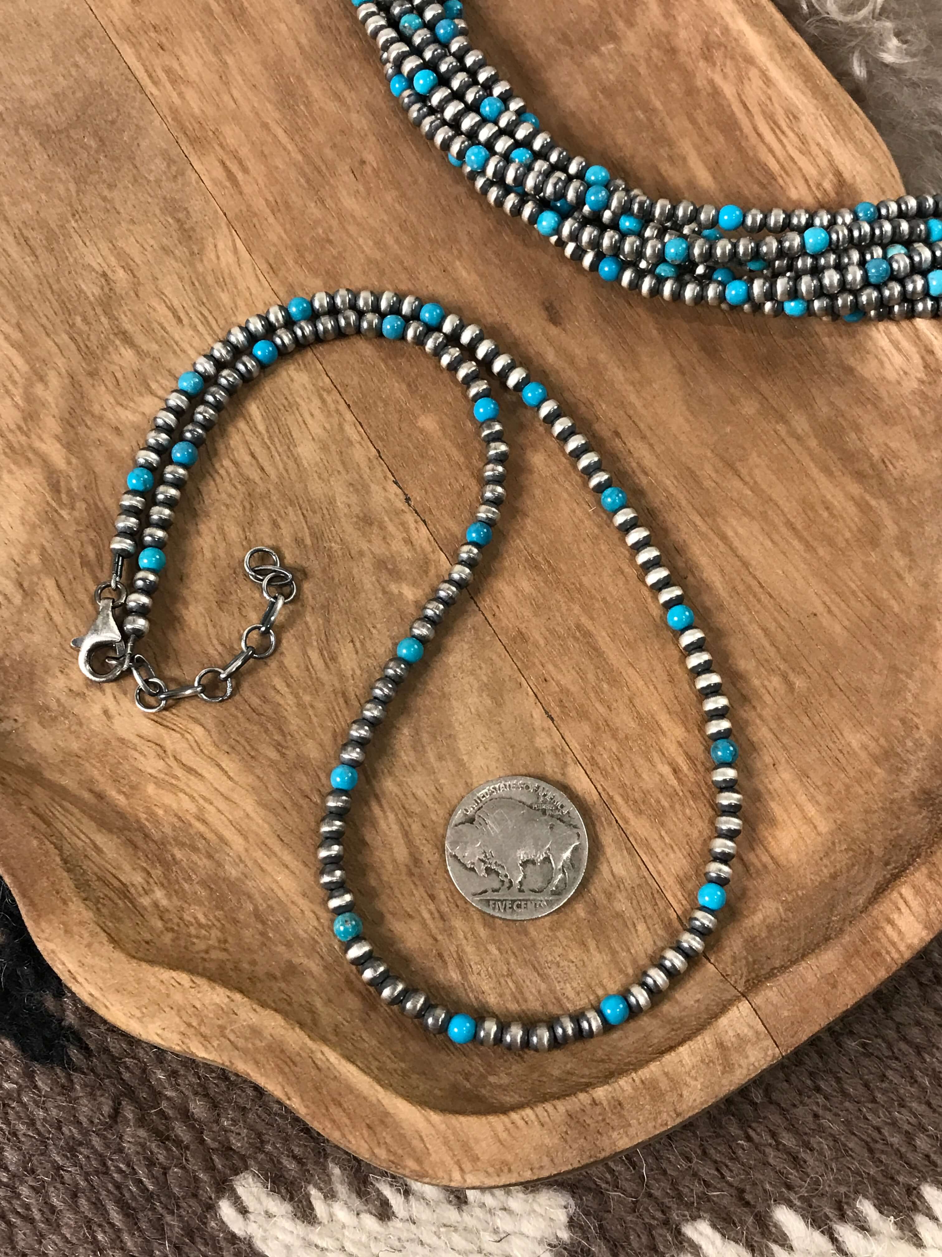 The Dallam Necklace in Blue-Necklaces-Calli Co., Turquoise and Silver Jewelry, Native American Handmade, Zuni Tribe, Navajo Tribe, Brock Texas