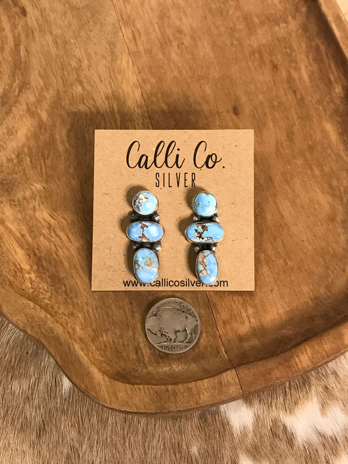 The Maylee Triple Drop Earrings, 5-Earrings-Calli Co., Turquoise and Silver Jewelry, Native American Handmade, Zuni Tribe, Navajo Tribe, Brock Texas