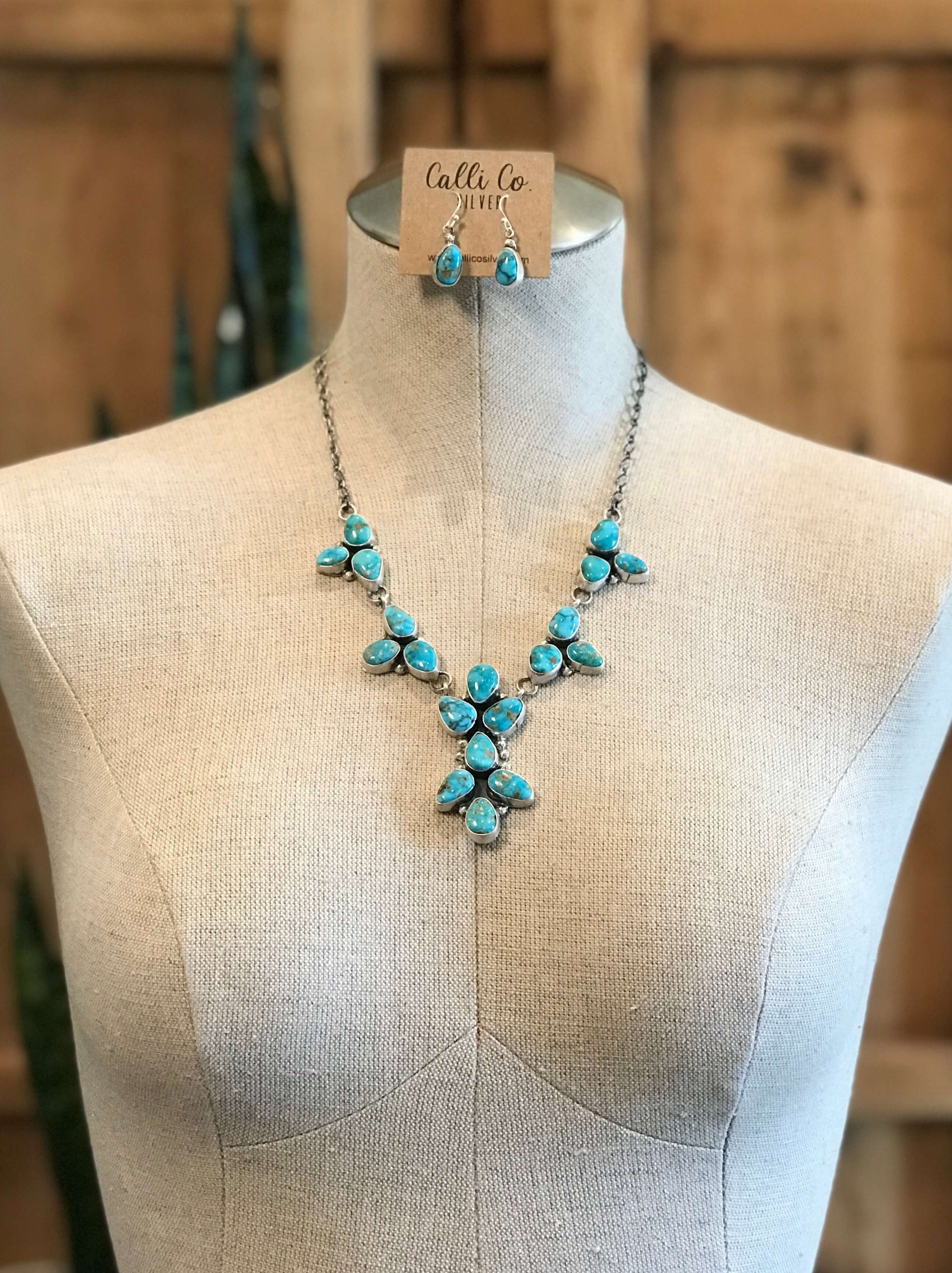 The Waco Turquoise Statement Necklace Set-Necklaces-Calli Co., Turquoise and Silver Jewelry, Native American Handmade, Zuni Tribe, Navajo Tribe, Brock Texas