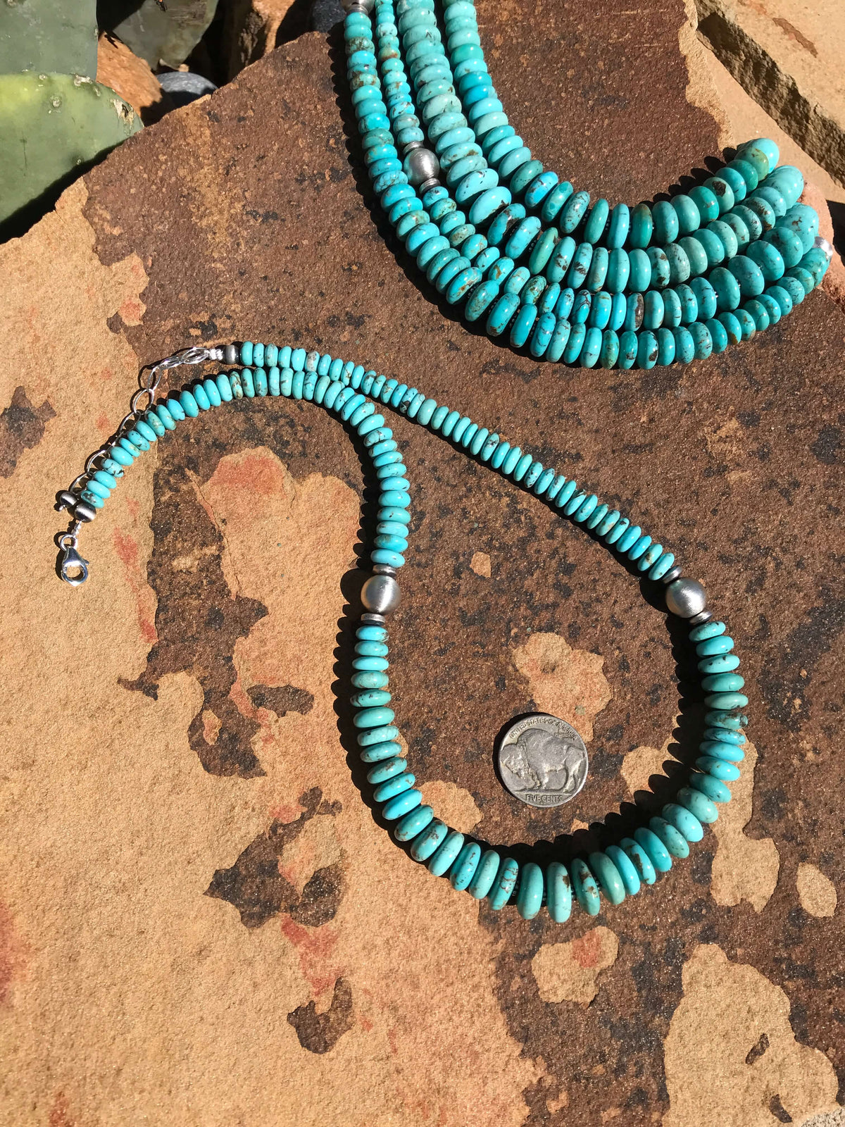 The Elevado Turquoise Necklace, 20"-Necklaces-Calli Co., Turquoise and Silver Jewelry, Native American Handmade, Zuni Tribe, Navajo Tribe, Brock Texas