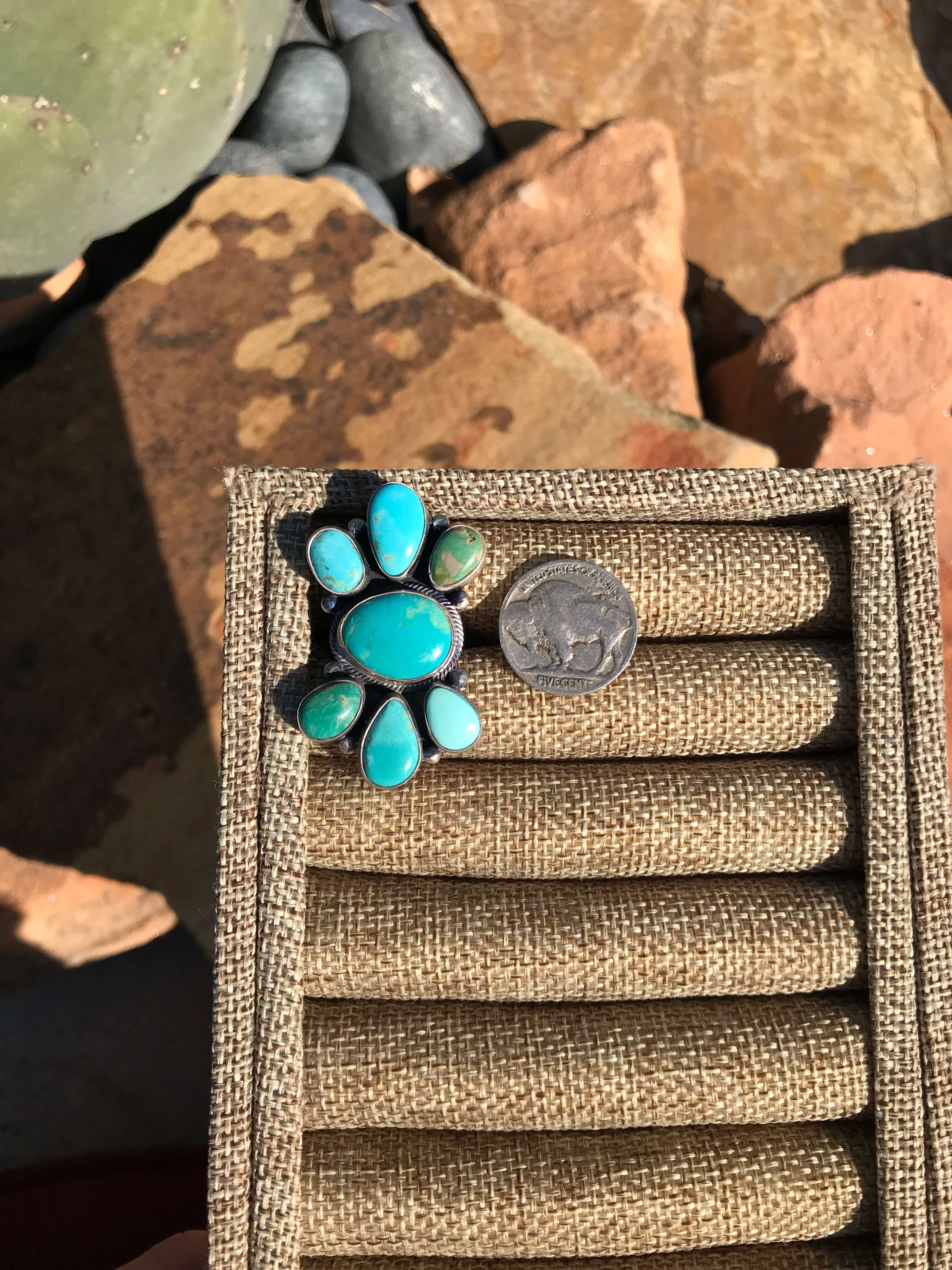 The Tejas Ring 1, Sz 7.5-Rings-Calli Co., Turquoise and Silver Jewelry, Native American Handmade, Zuni Tribe, Navajo Tribe, Brock Texas