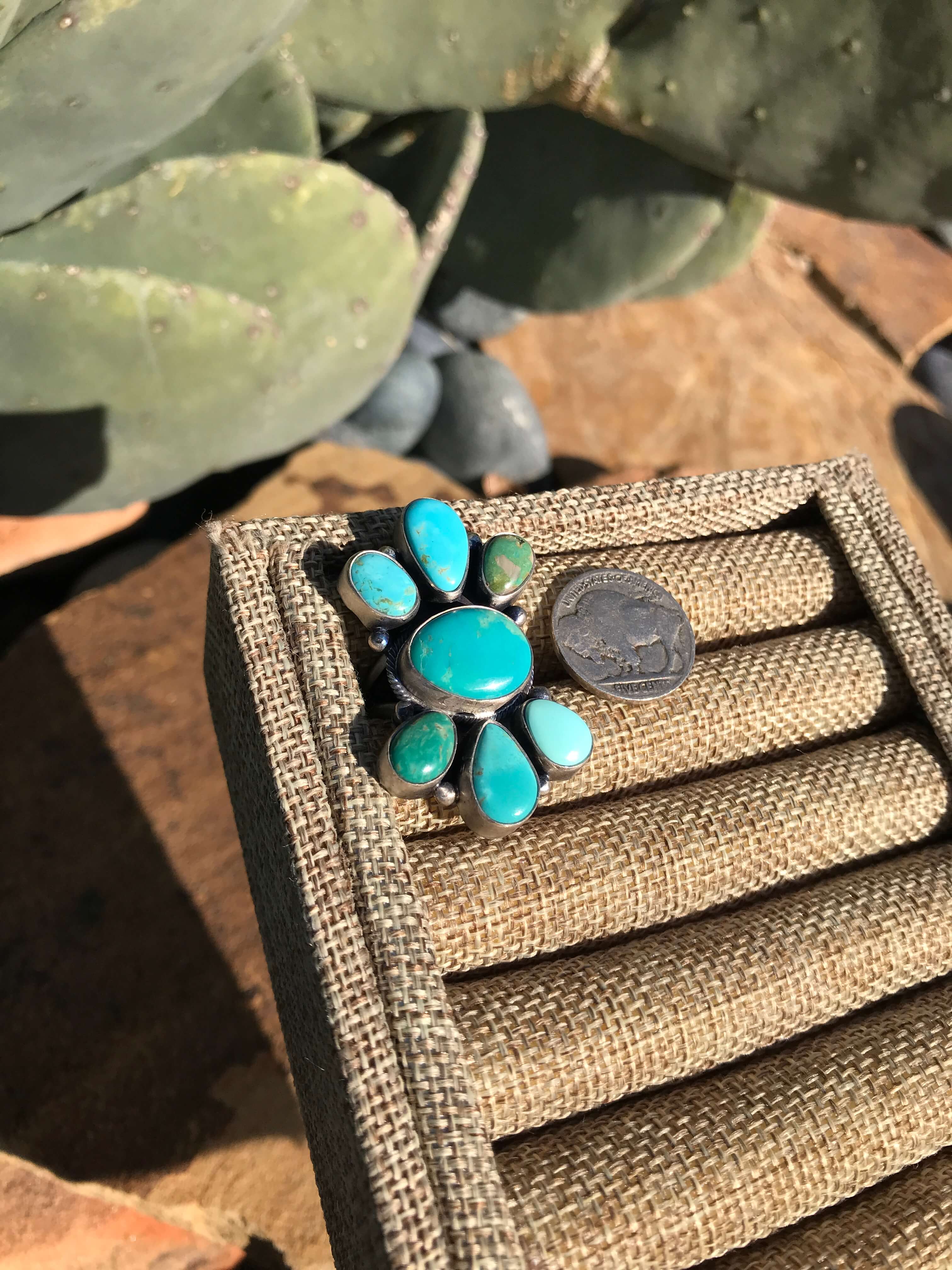 The Tejas Ring 1, Sz 7.5-Rings-Calli Co., Turquoise and Silver Jewelry, Native American Handmade, Zuni Tribe, Navajo Tribe, Brock Texas
