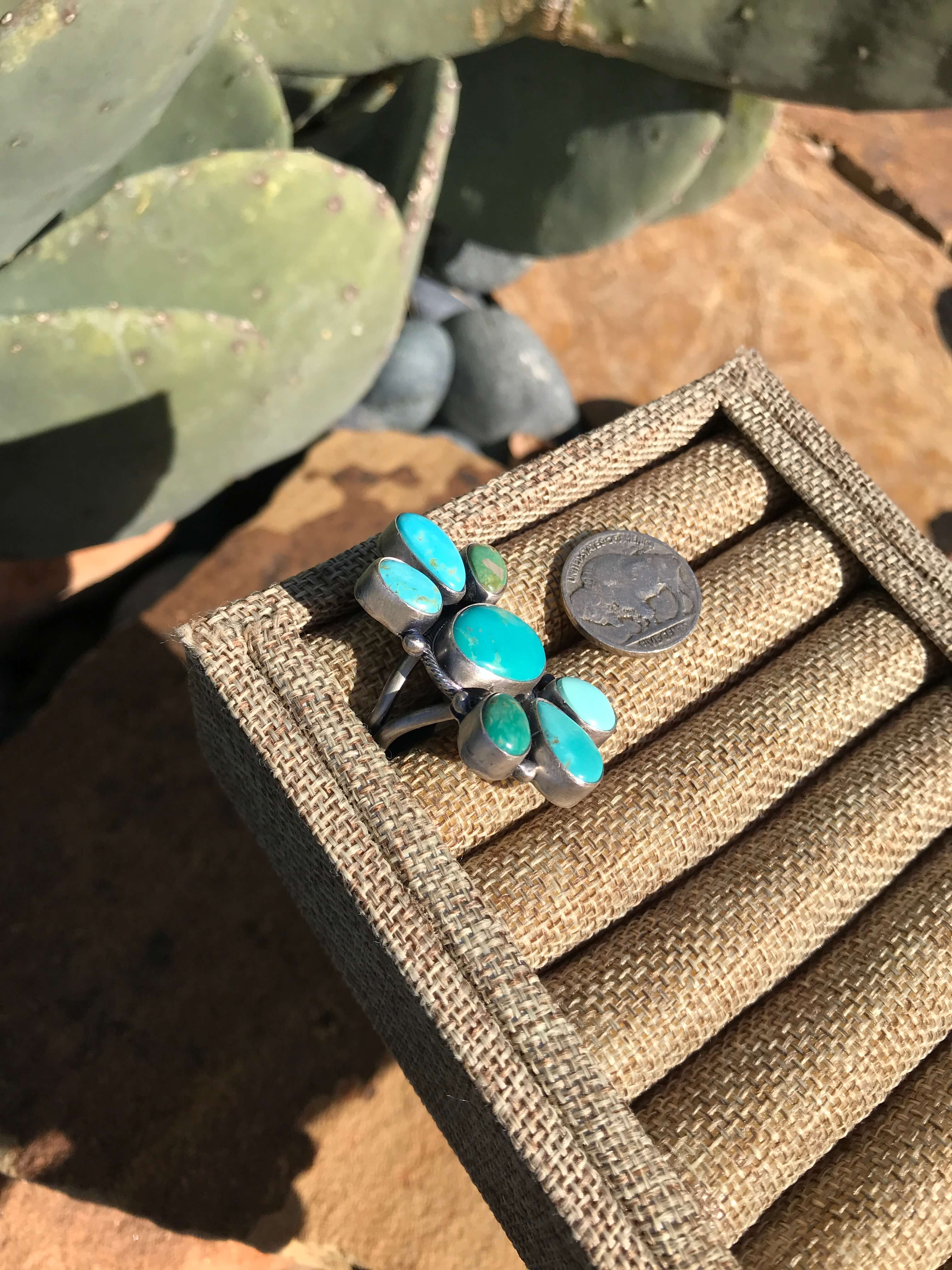 The Tejas Ring 1, Sz 7.5-Rings-Calli Co., Turquoise and Silver Jewelry, Native American Handmade, Zuni Tribe, Navajo Tribe, Brock Texas