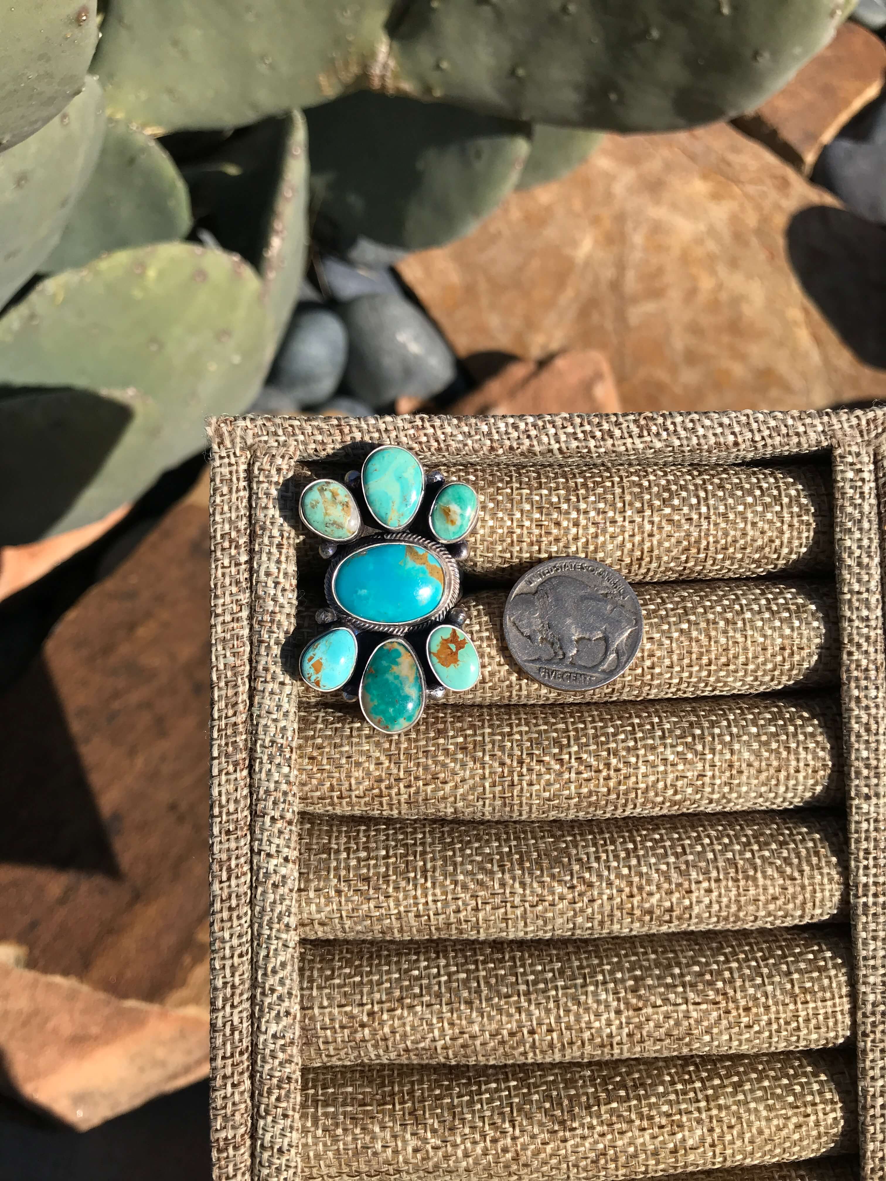 The Tejas Ring 2, Sz 9-Rings-Calli Co., Turquoise and Silver Jewelry, Native American Handmade, Zuni Tribe, Navajo Tribe, Brock Texas