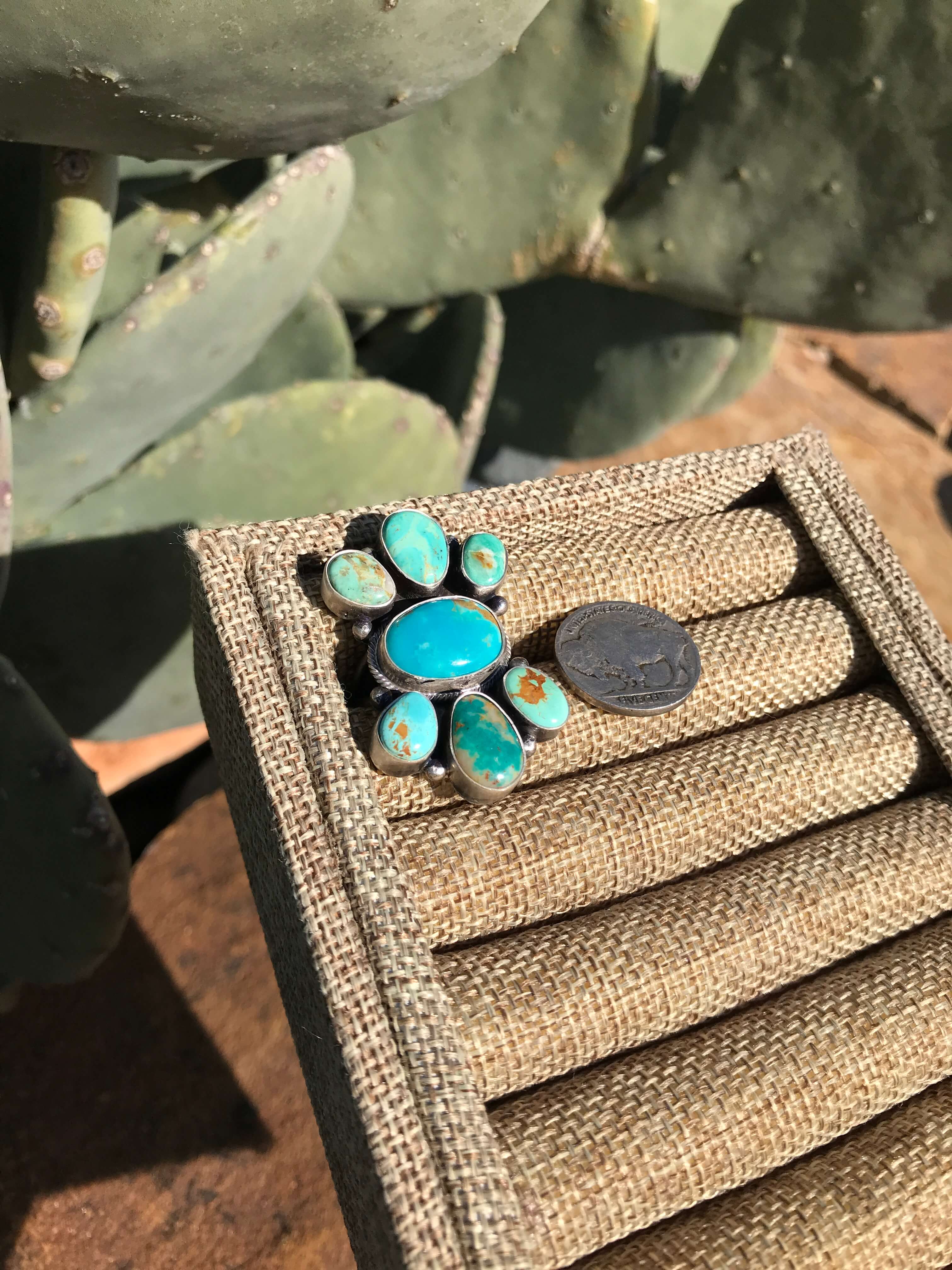 The Tejas Ring 2, Sz 9-Rings-Calli Co., Turquoise and Silver Jewelry, Native American Handmade, Zuni Tribe, Navajo Tribe, Brock Texas