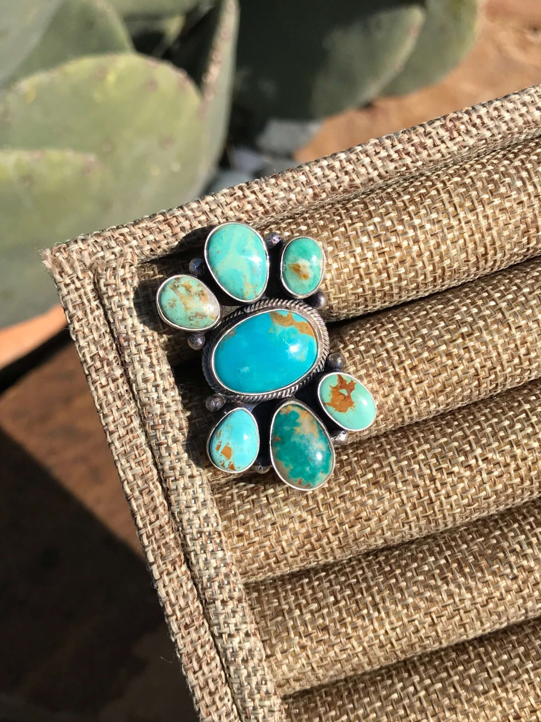The Tejas Ring 2, Sz 9-Rings-Calli Co., Turquoise and Silver Jewelry, Native American Handmade, Zuni Tribe, Navajo Tribe, Brock Texas