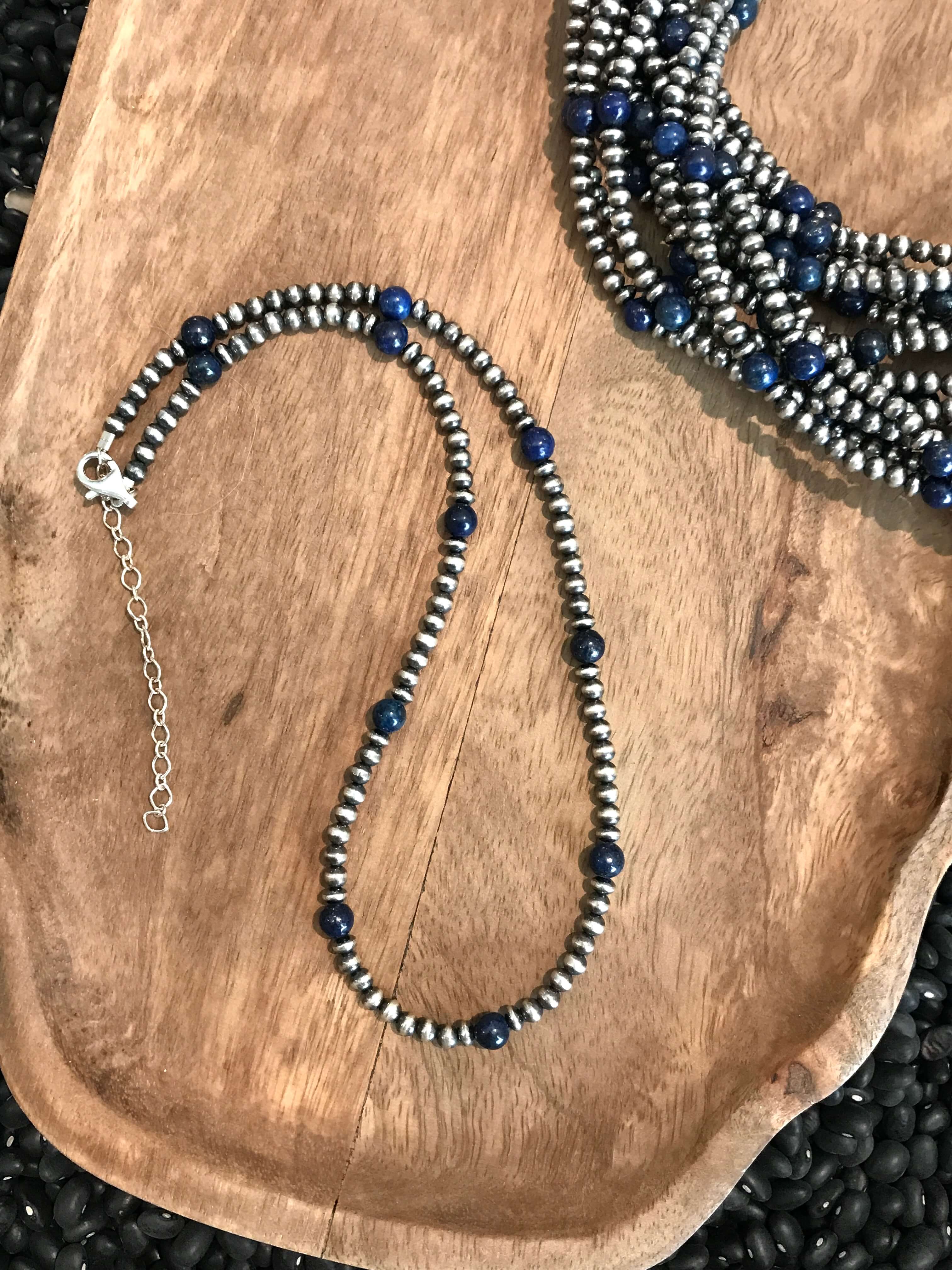 The Slade Necklace in Lapis, 19"-Necklaces-Calli Co., Turquoise and Silver Jewelry, Native American Handmade, Zuni Tribe, Navajo Tribe, Brock Texas