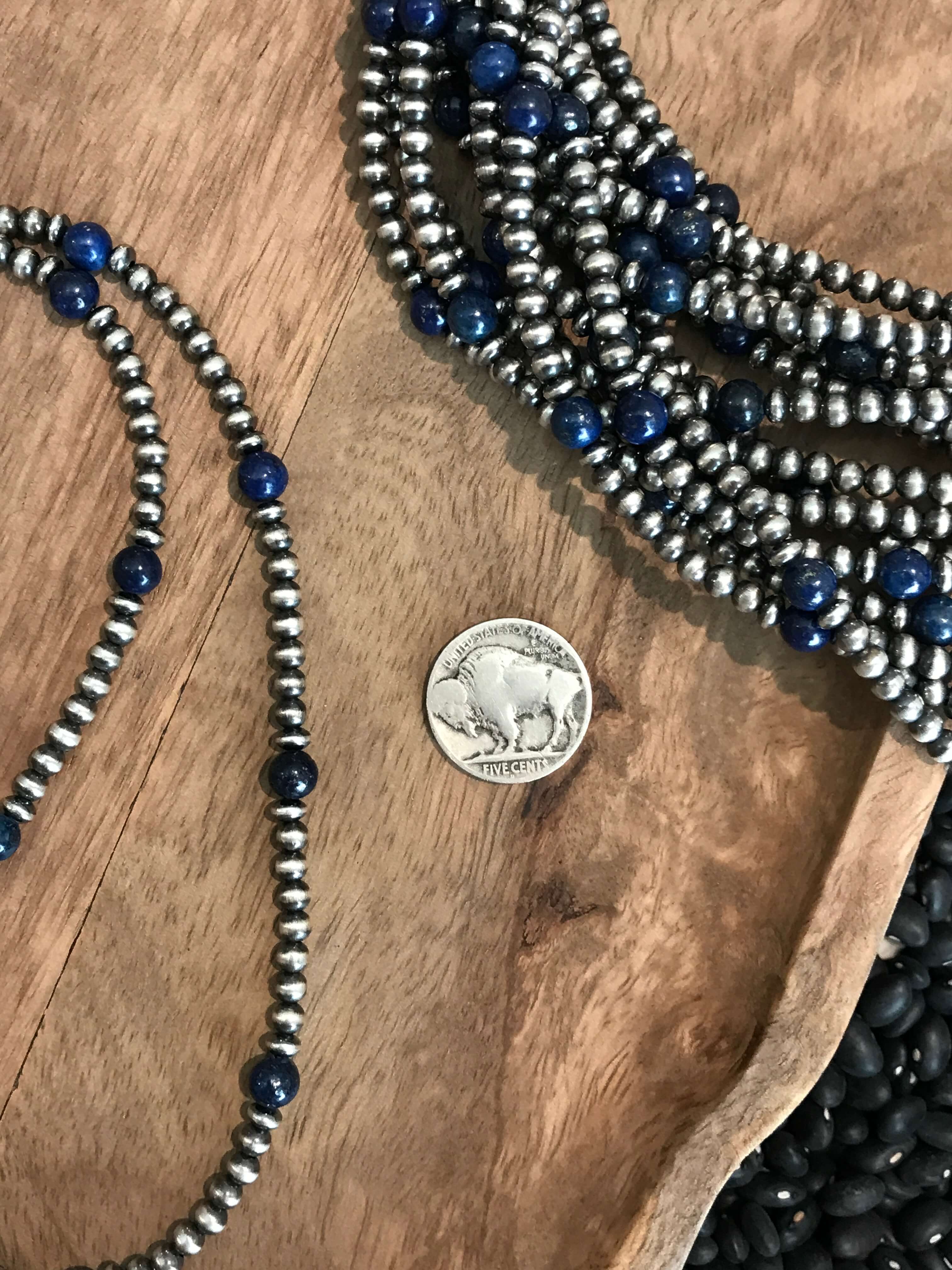 The Slade Necklace in Lapis, 19"-Necklaces-Calli Co., Turquoise and Silver Jewelry, Native American Handmade, Zuni Tribe, Navajo Tribe, Brock Texas